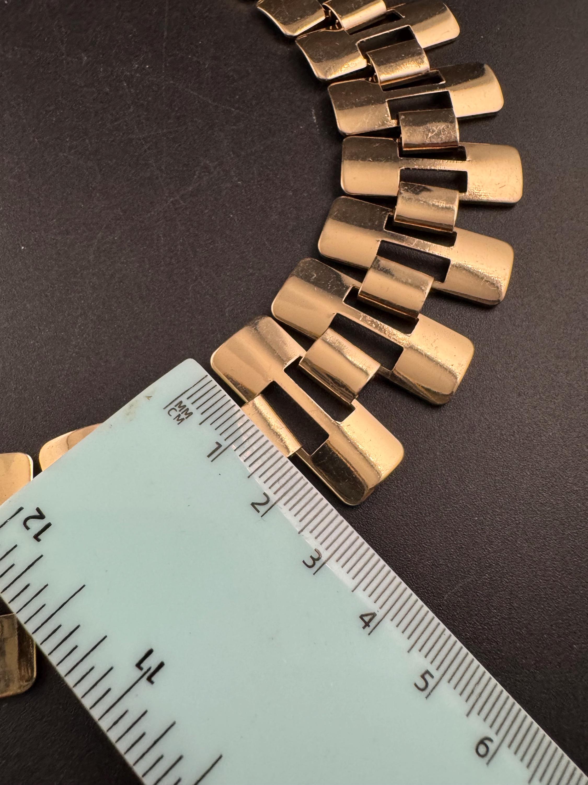 Wide Gold panel Link Choker Necklace - Retro Style