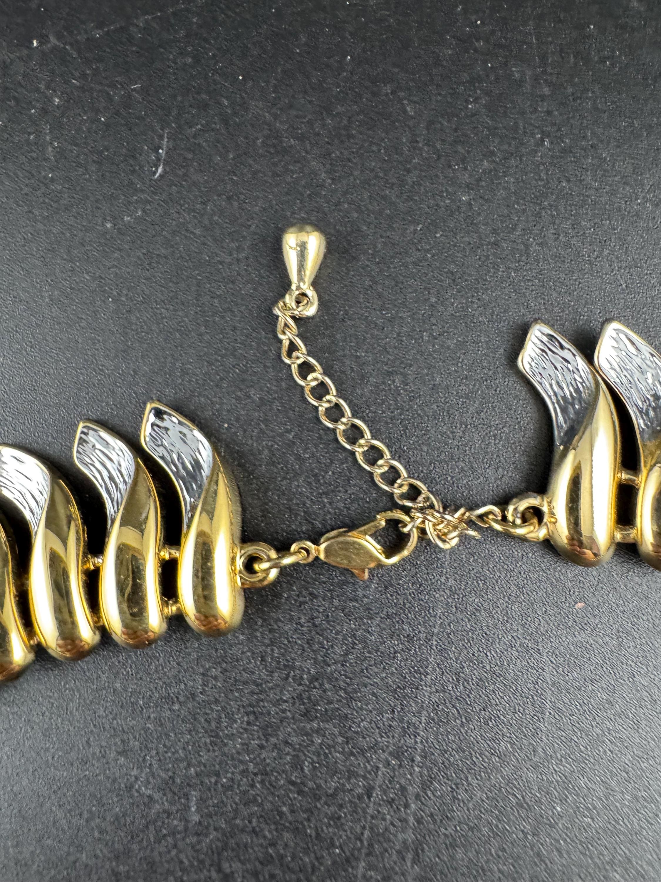 Gold & Silver Tone fringed panel Link Choker,  high end weighty Necklace