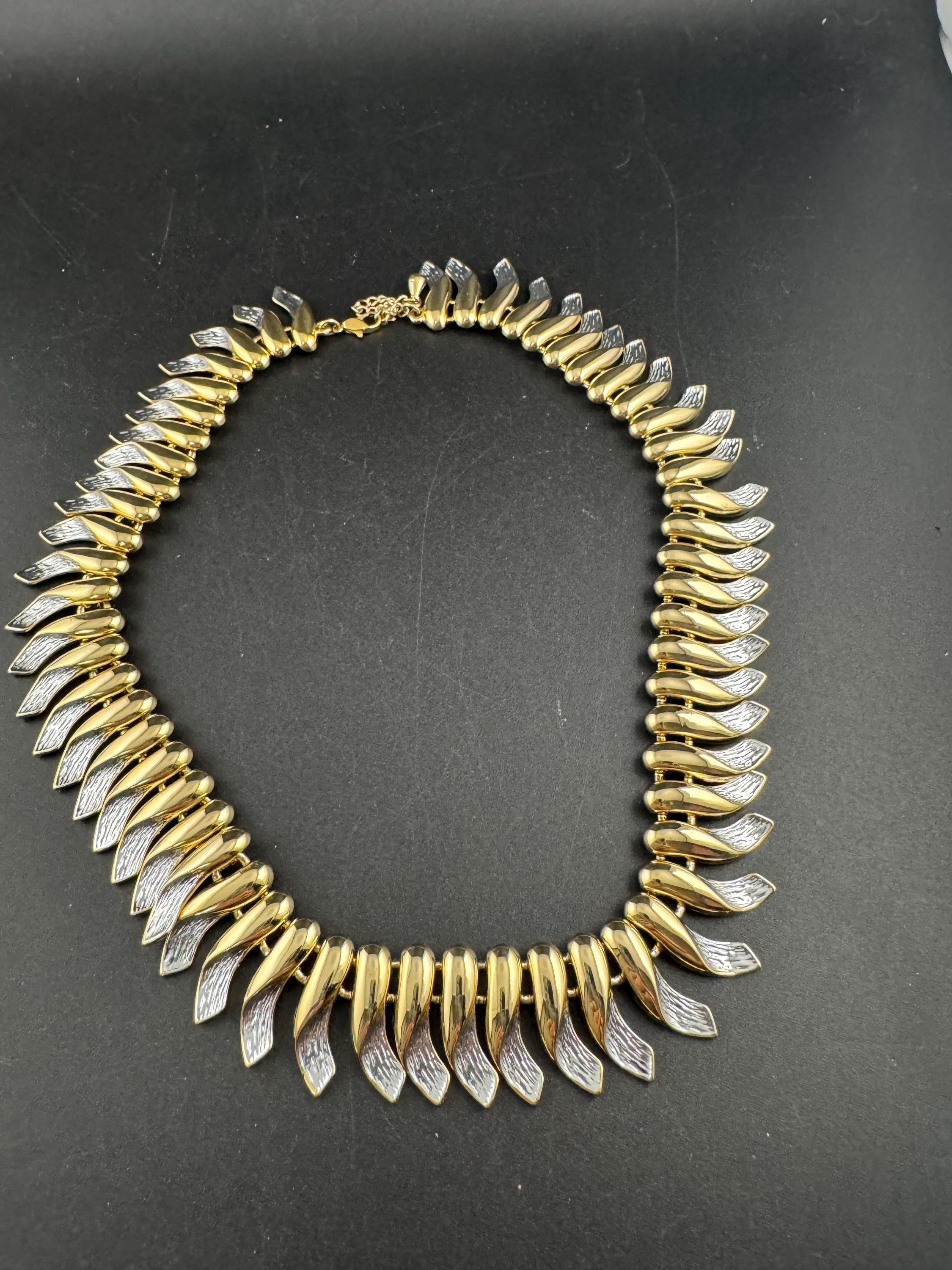 Gold & Silver Tone fringed panel Link Choker,  high end weighty Necklace