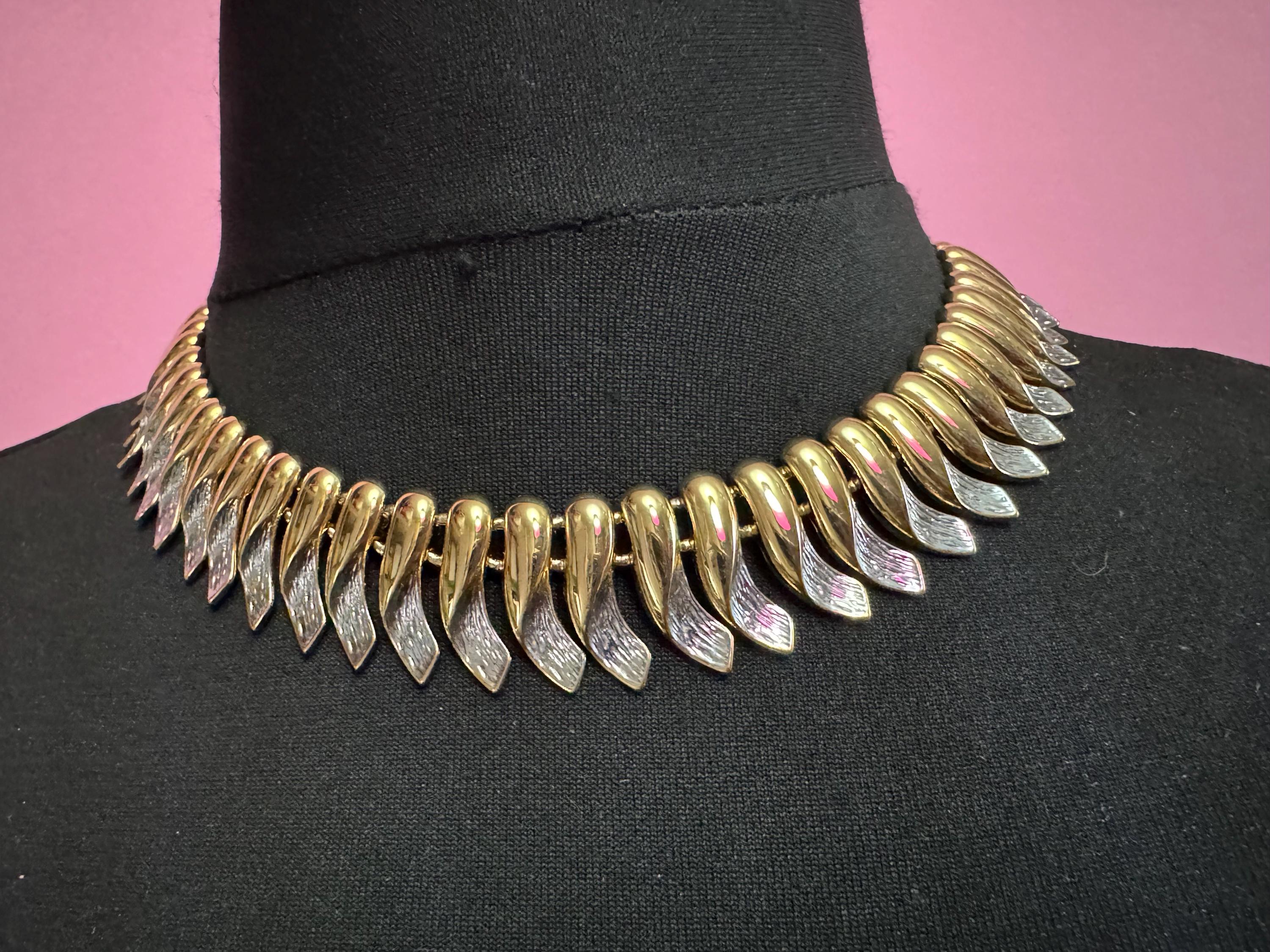 Gold & Silver Tone fringed panel Link Choker,  high end weighty Necklace