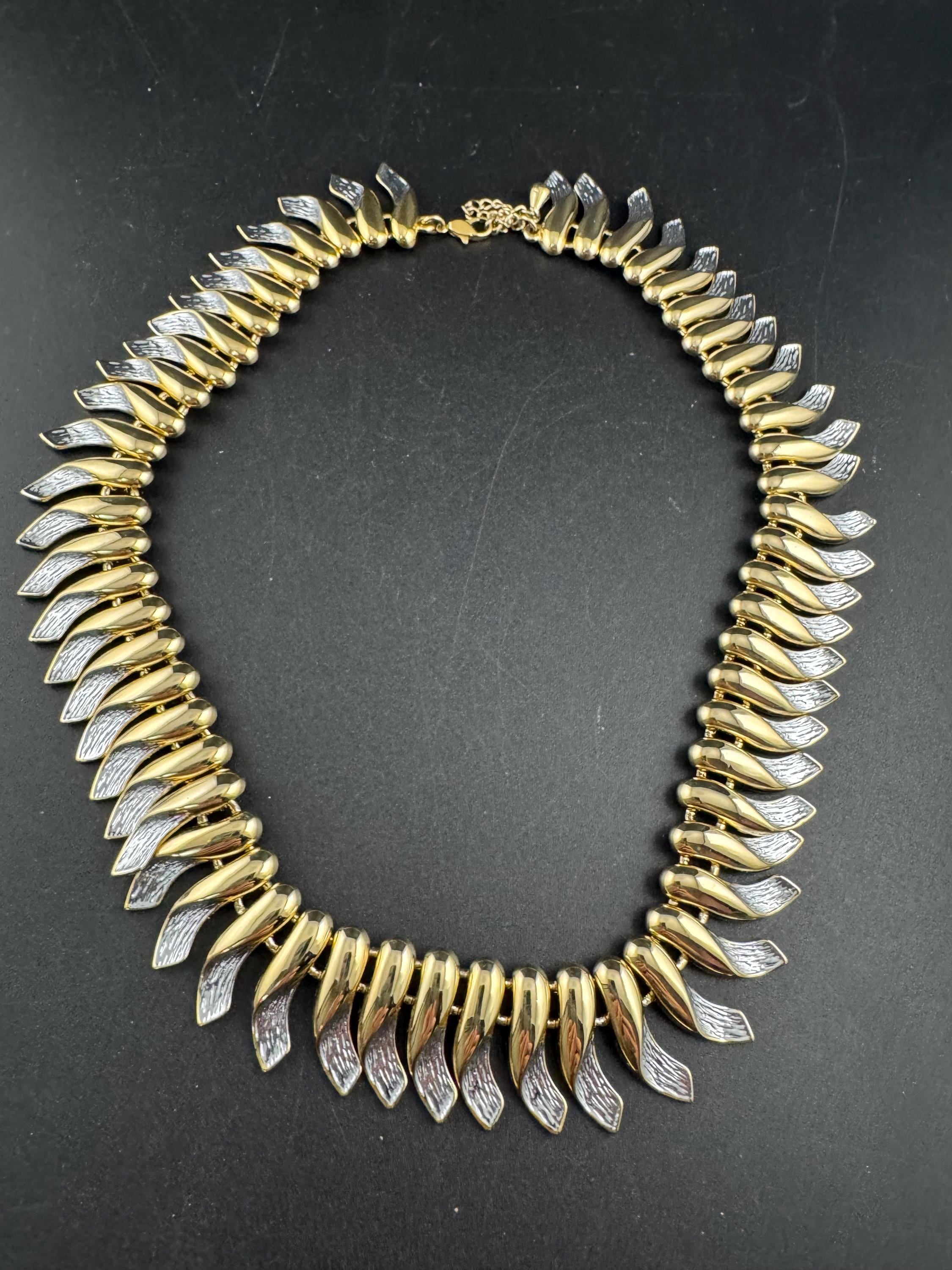Gold & Silver Tone fringed panel Link Choker,  high end weighty Necklace