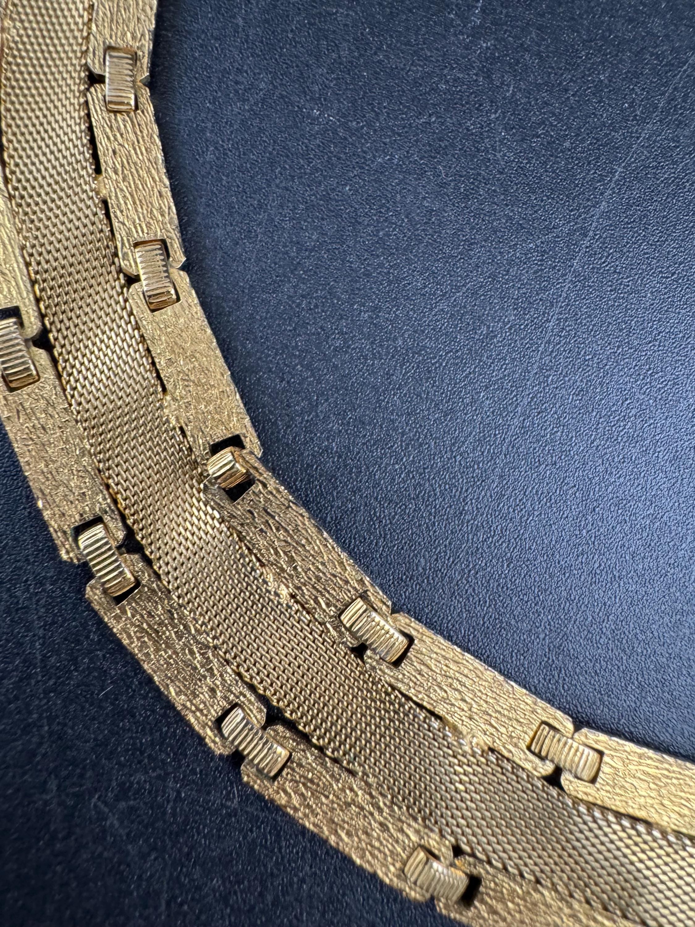 Wide triple mesh woven gold plated choker necklace, Vintage 1960s