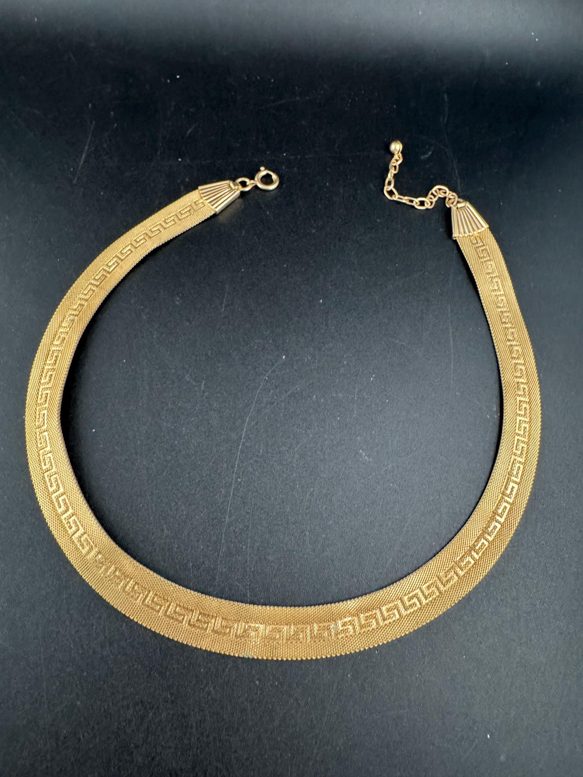 Vintage Gold plated mesh choker, Greek key necklace 1960s