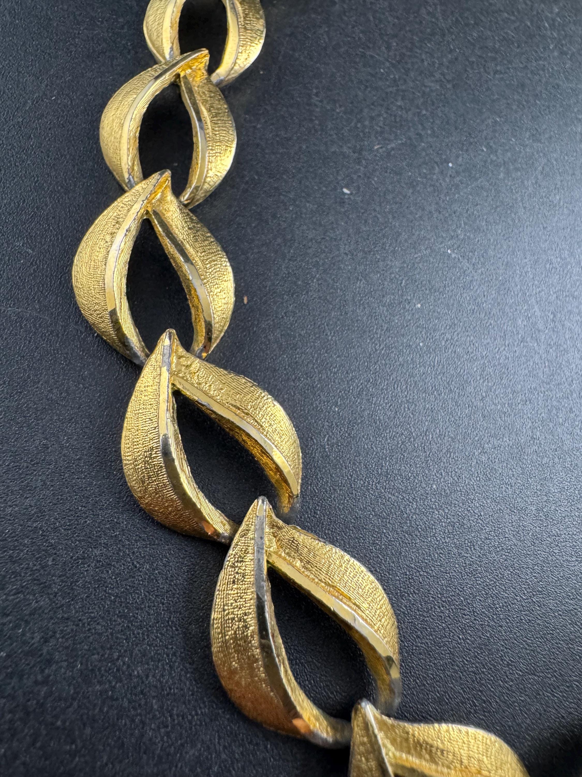 vintage collar necklace gold brushed links, choker 1950s 1960s