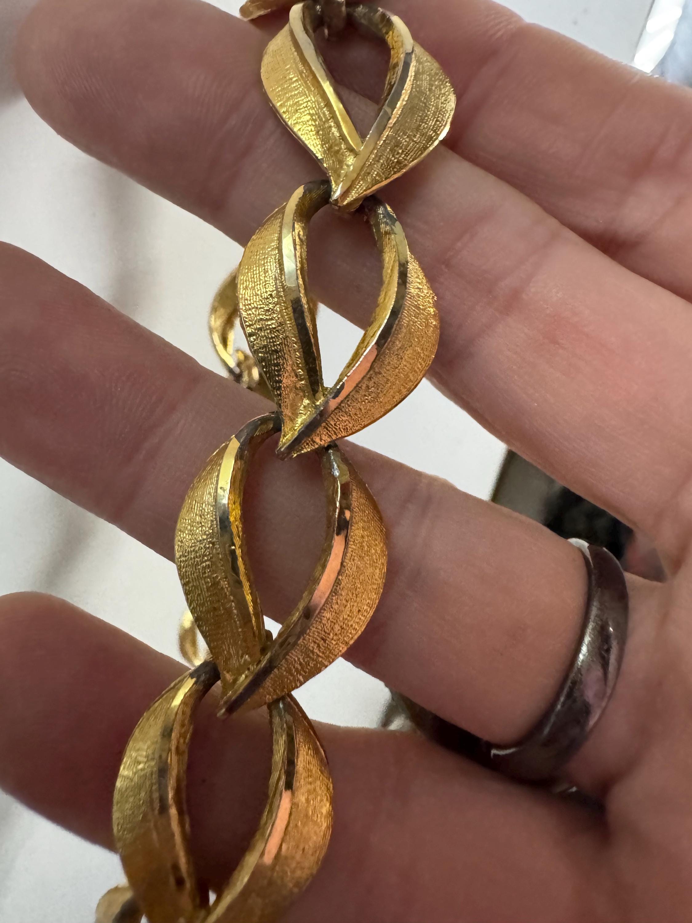 vintage collar necklace gold brushed links, choker 1950s 1960s