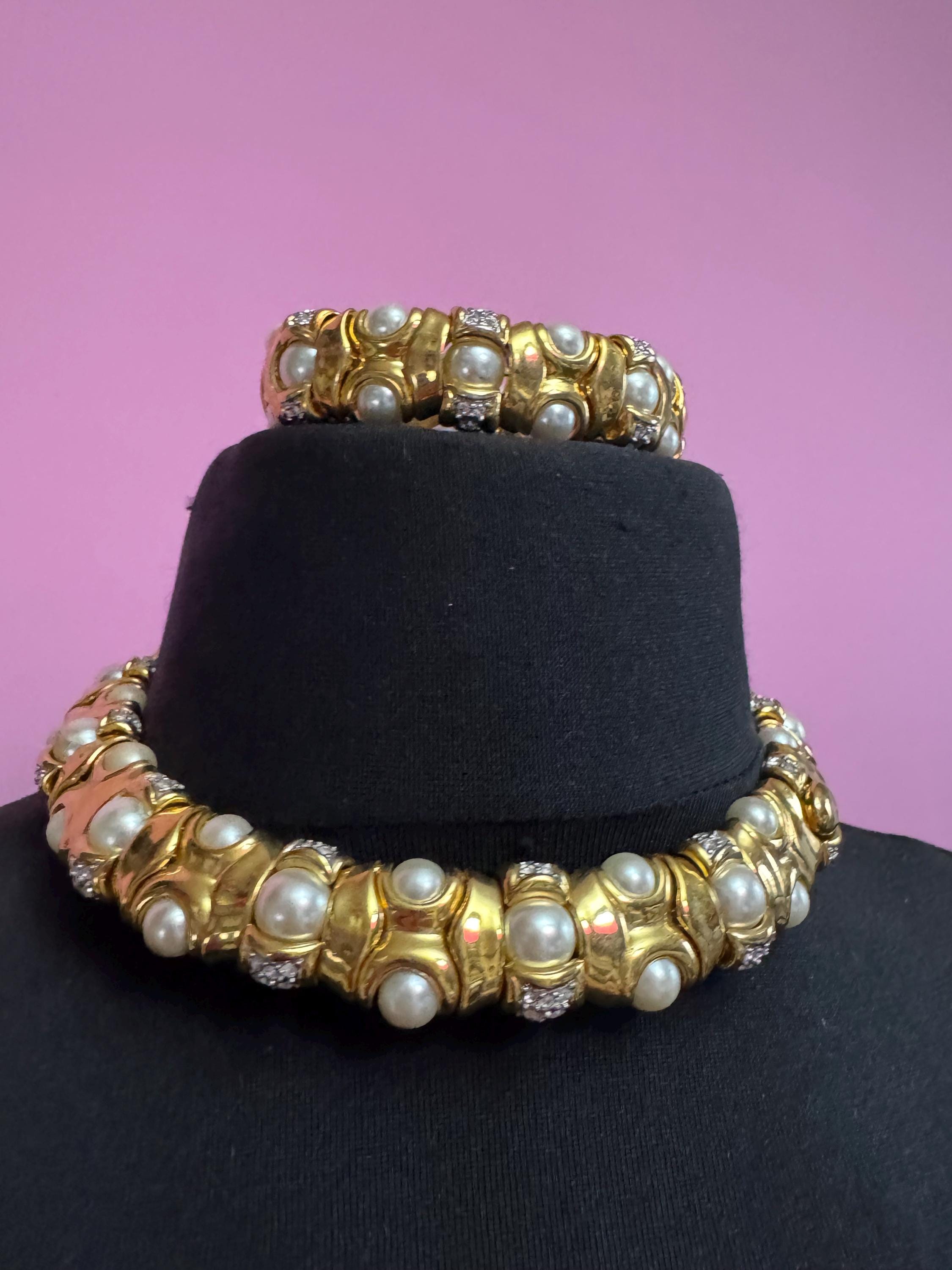Cabouchon “legacy set” pearl jewellery set, choker and bracelet 90s