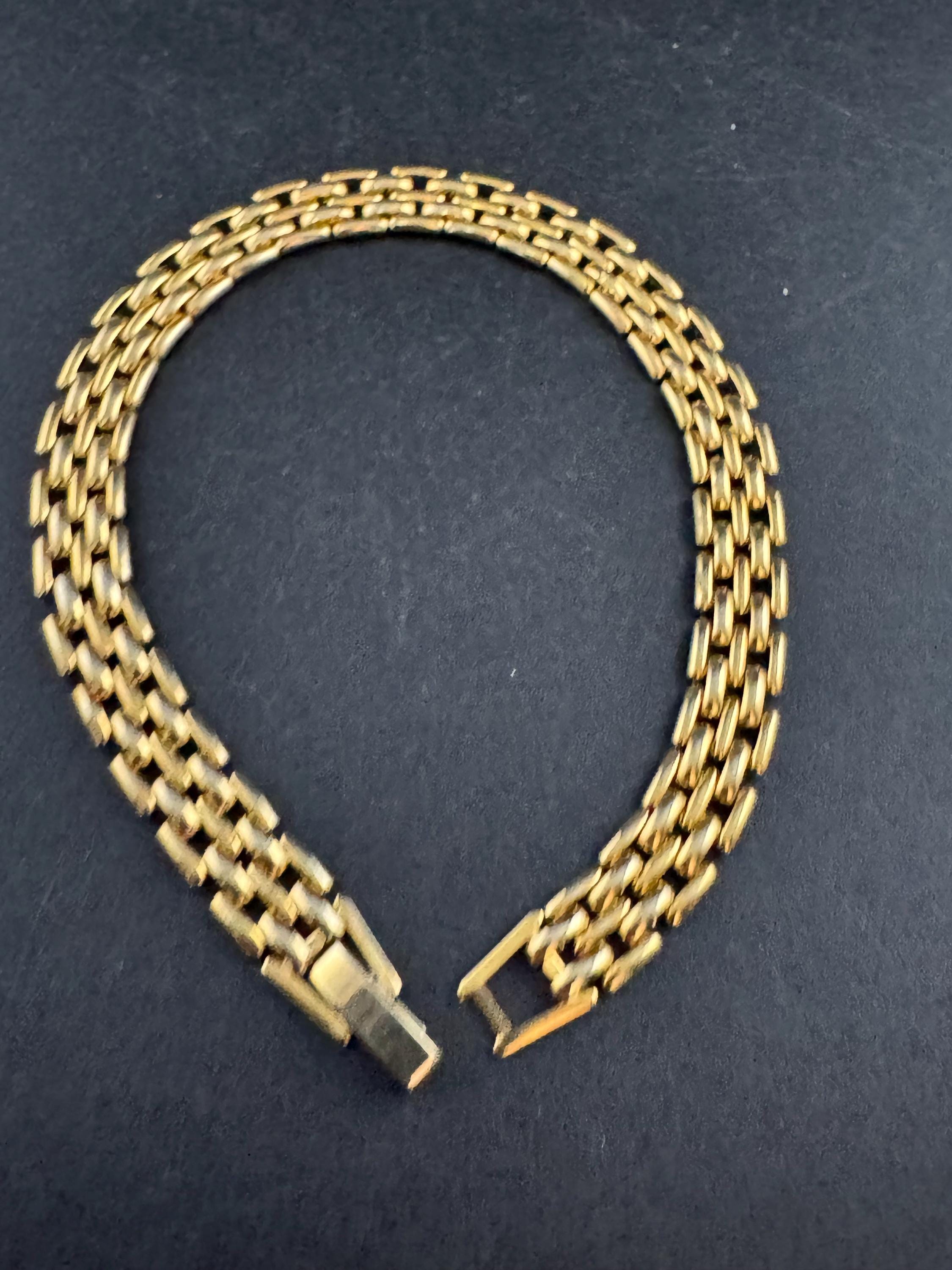 Slim Gold Tone Panther Link brick Bracelet, 19.5cm Vintage 1980s