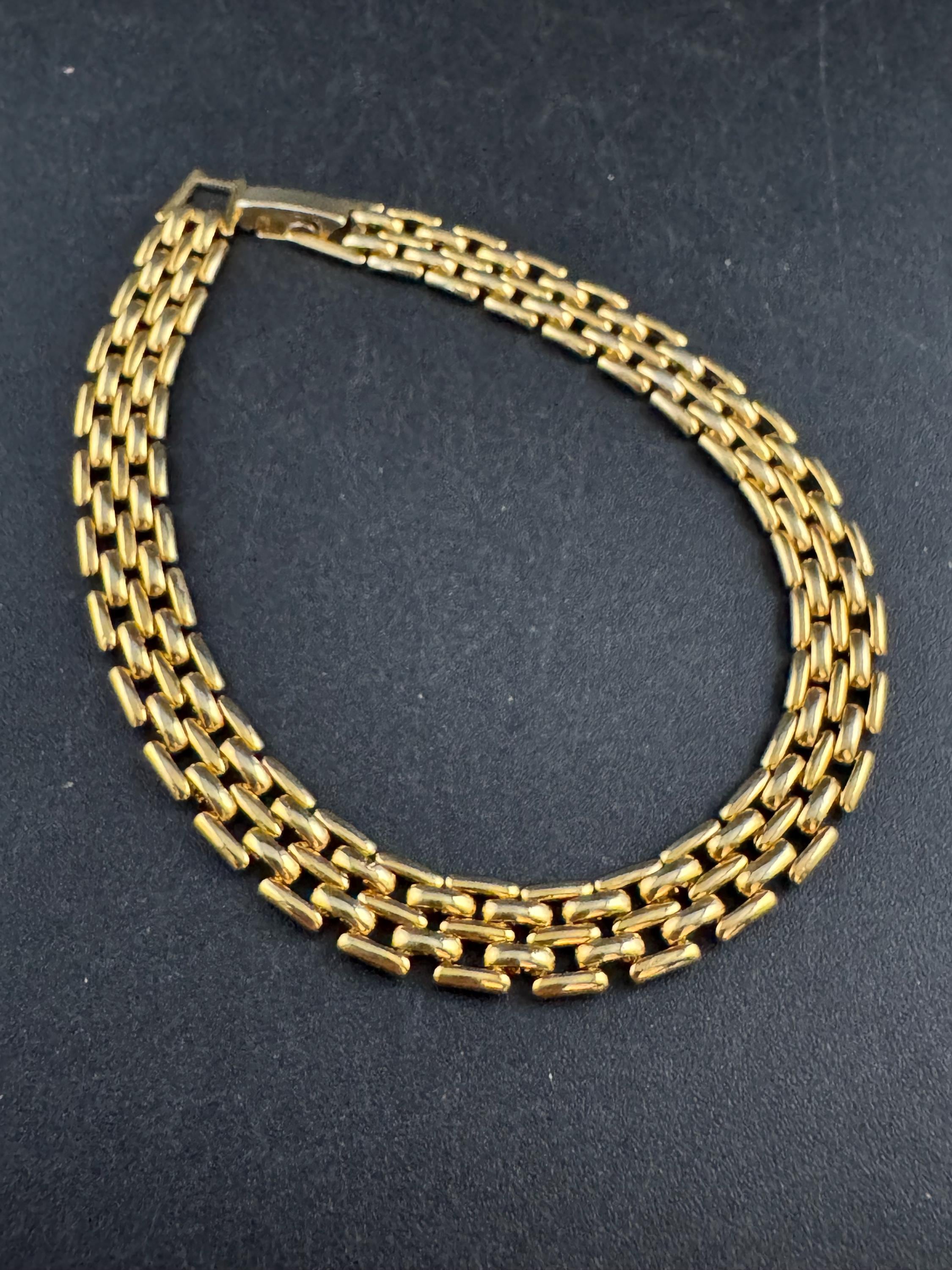 Slim Gold Tone Panther Link brick Bracelet, 19.5cm Vintage 1980s