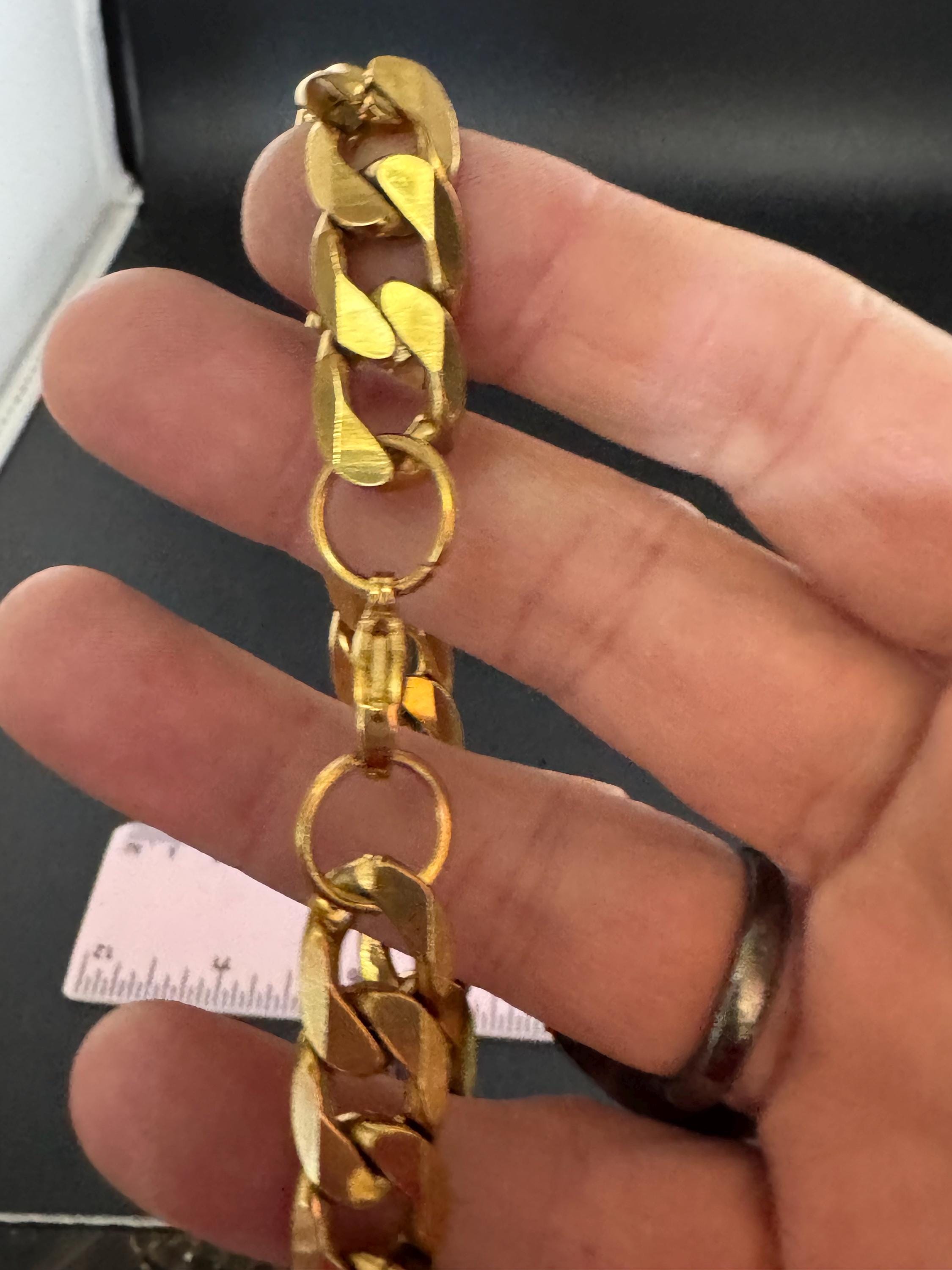 chunky 1cm wide flat curb chain bracelet, men’s unisex 21cm long