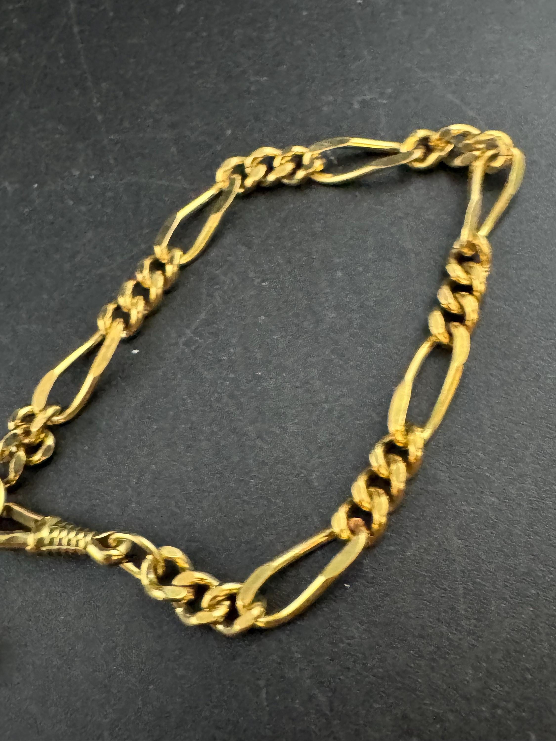 Vintage tbar figaro watch chain guard bracelet, 80s retro