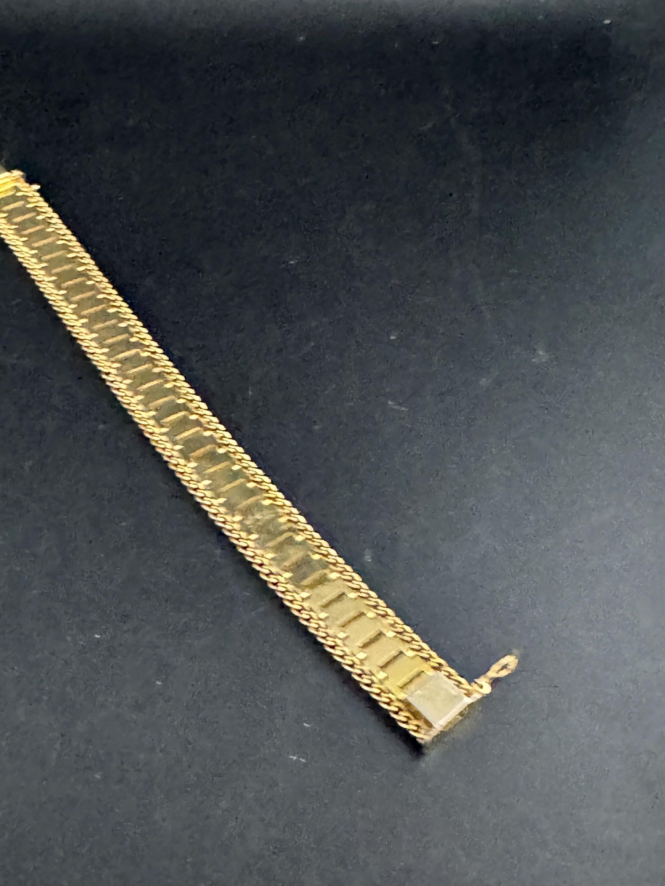 1970s flat wide etched bracelet,  gold plated chain edged