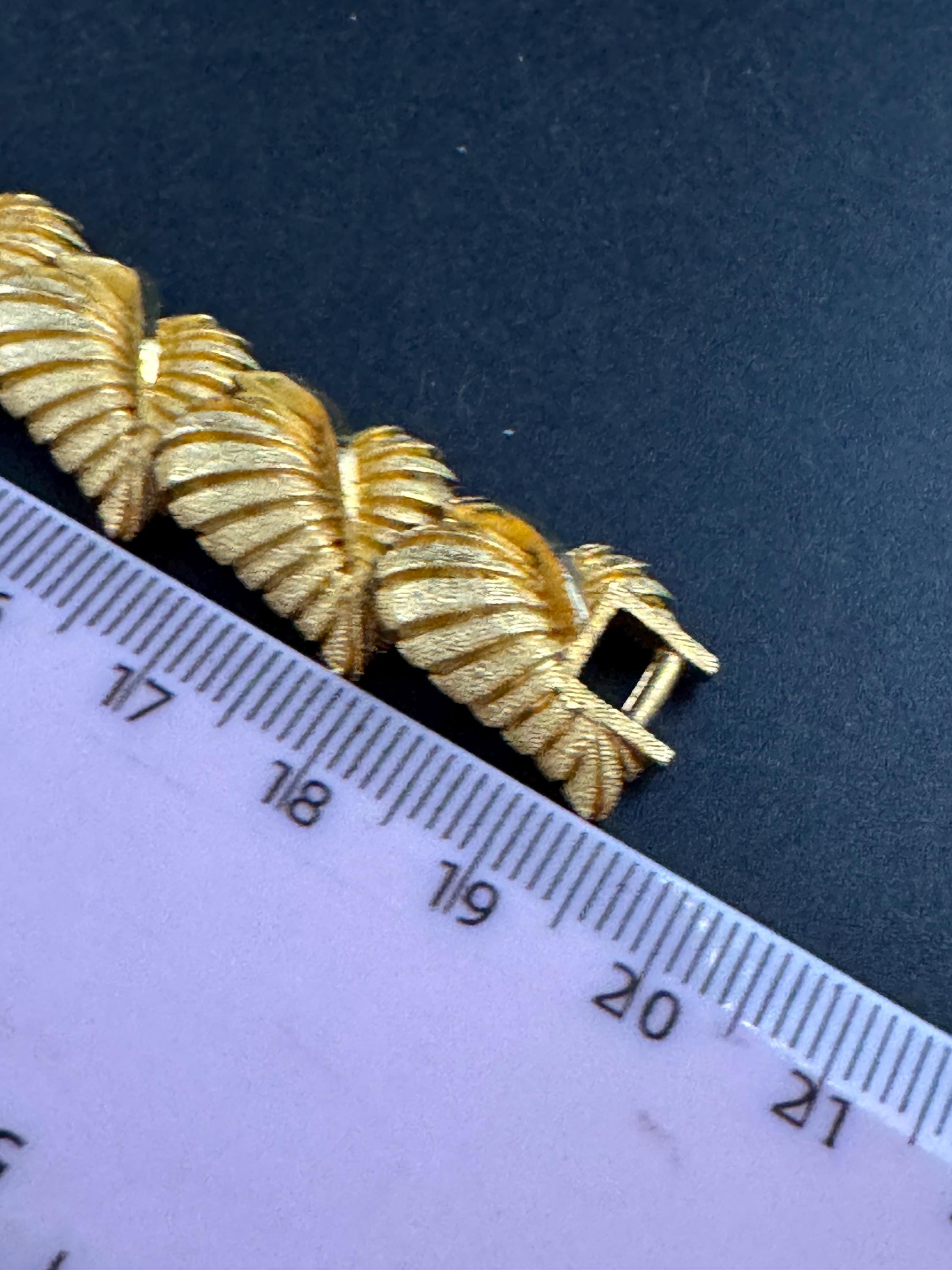 Gold panel link leaf bracelet, modernist period mid century