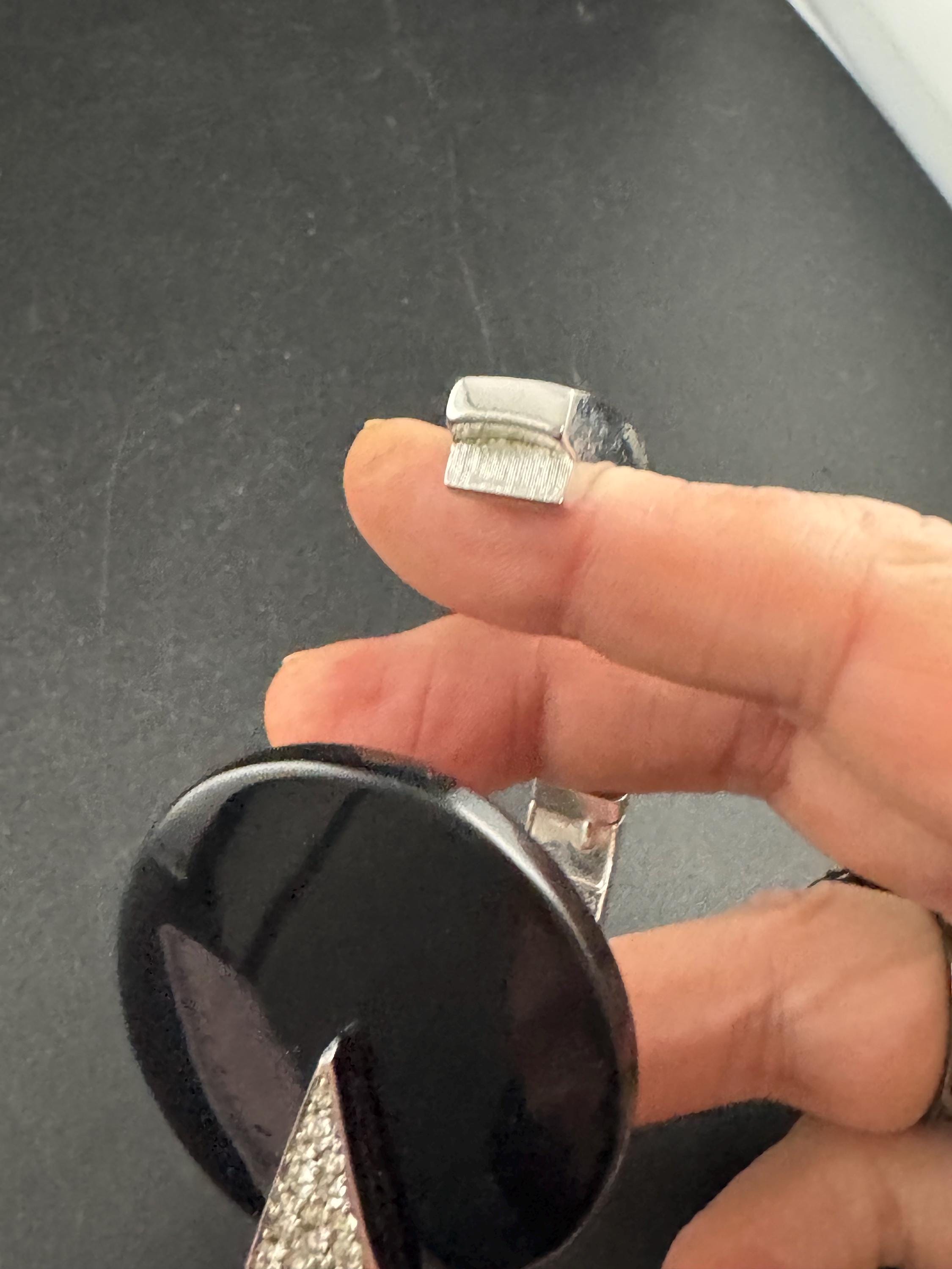 Vintage Trifari Rhinestone Clamper Bangle, Black Acrylic Art Deco Cuff