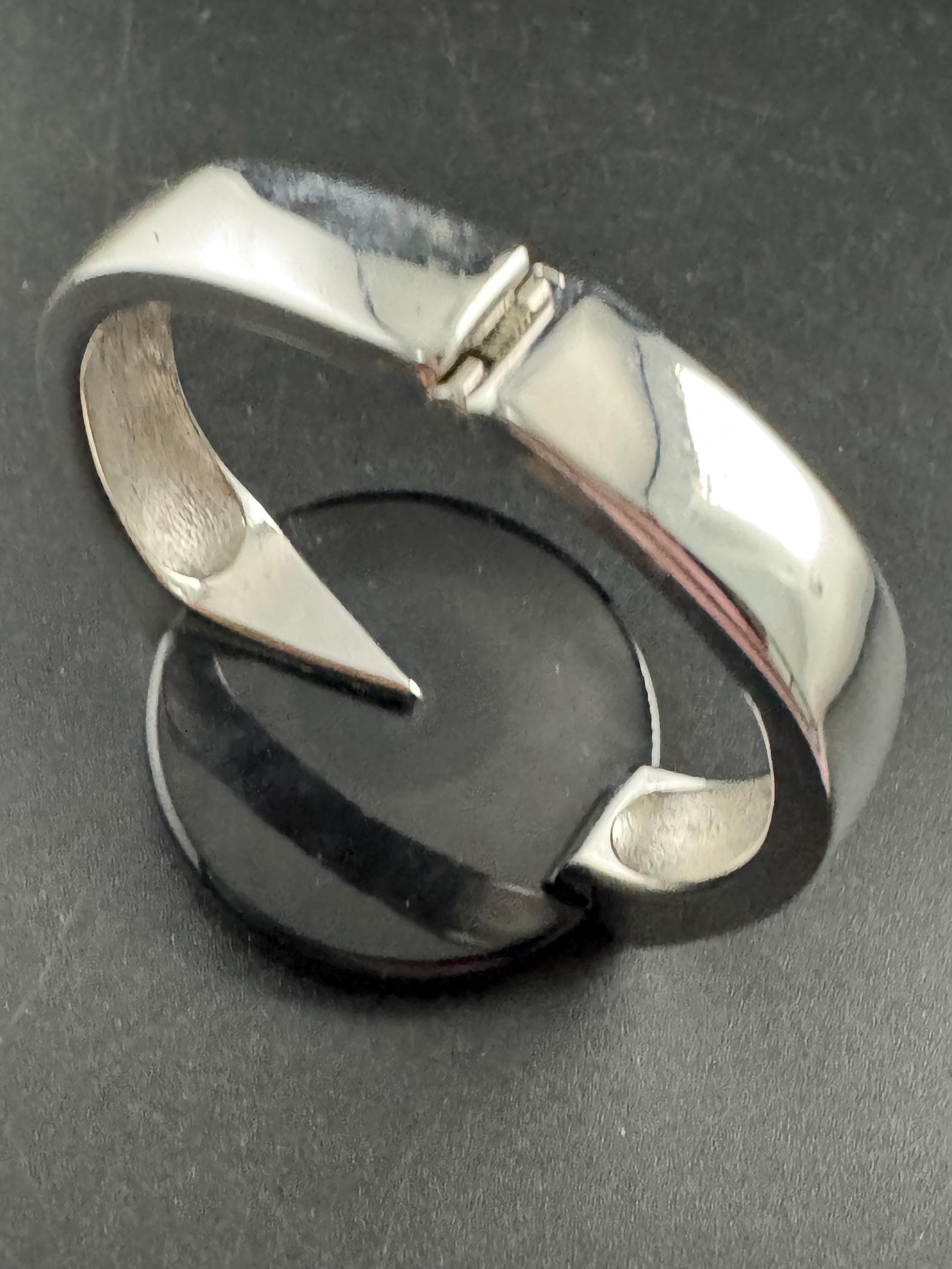 Vintage Trifari Rhinestone Clamper Bangle, Black Acrylic Art Deco Cuff