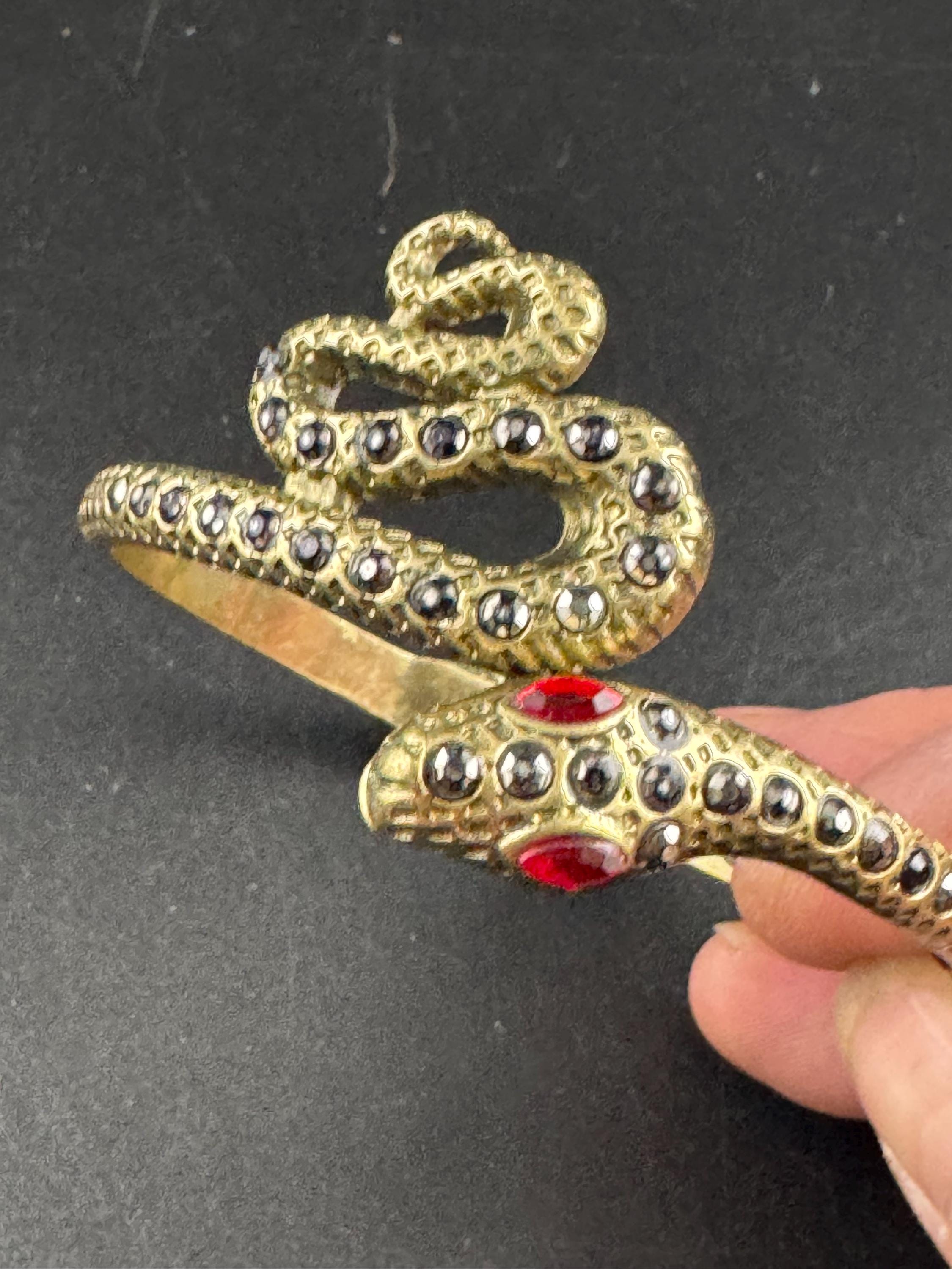 snake clamper bangle,  Antique gold tone marcasite bracelet