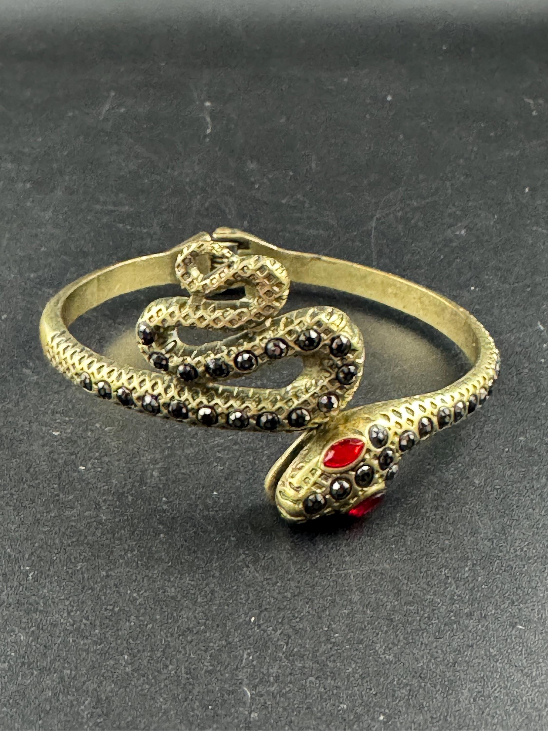 snake clamper bangle,  Antique gold tone marcasite bracelet