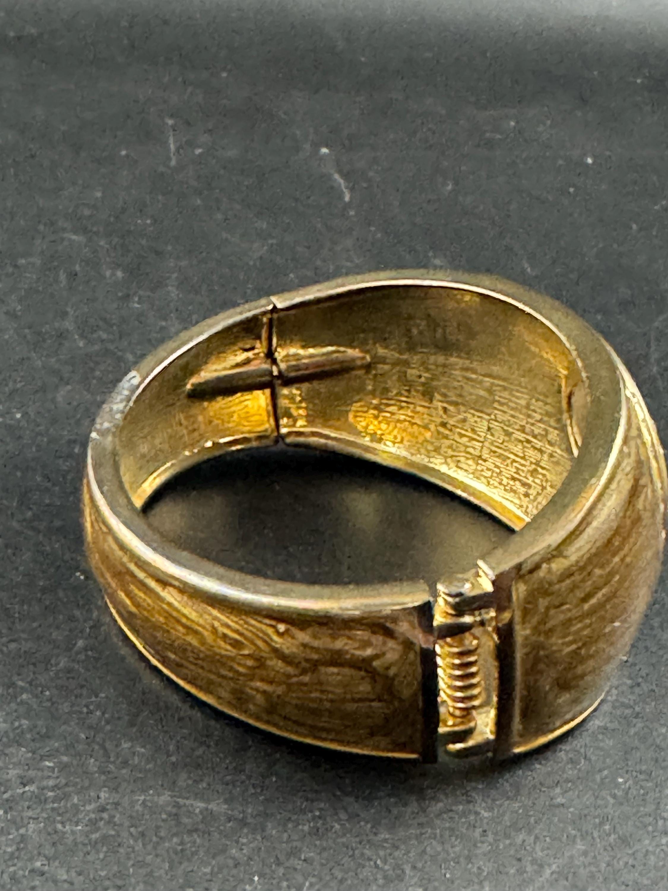 Brown enamel rhinestone Clamper Bangle, gold diamanté Bracelet.