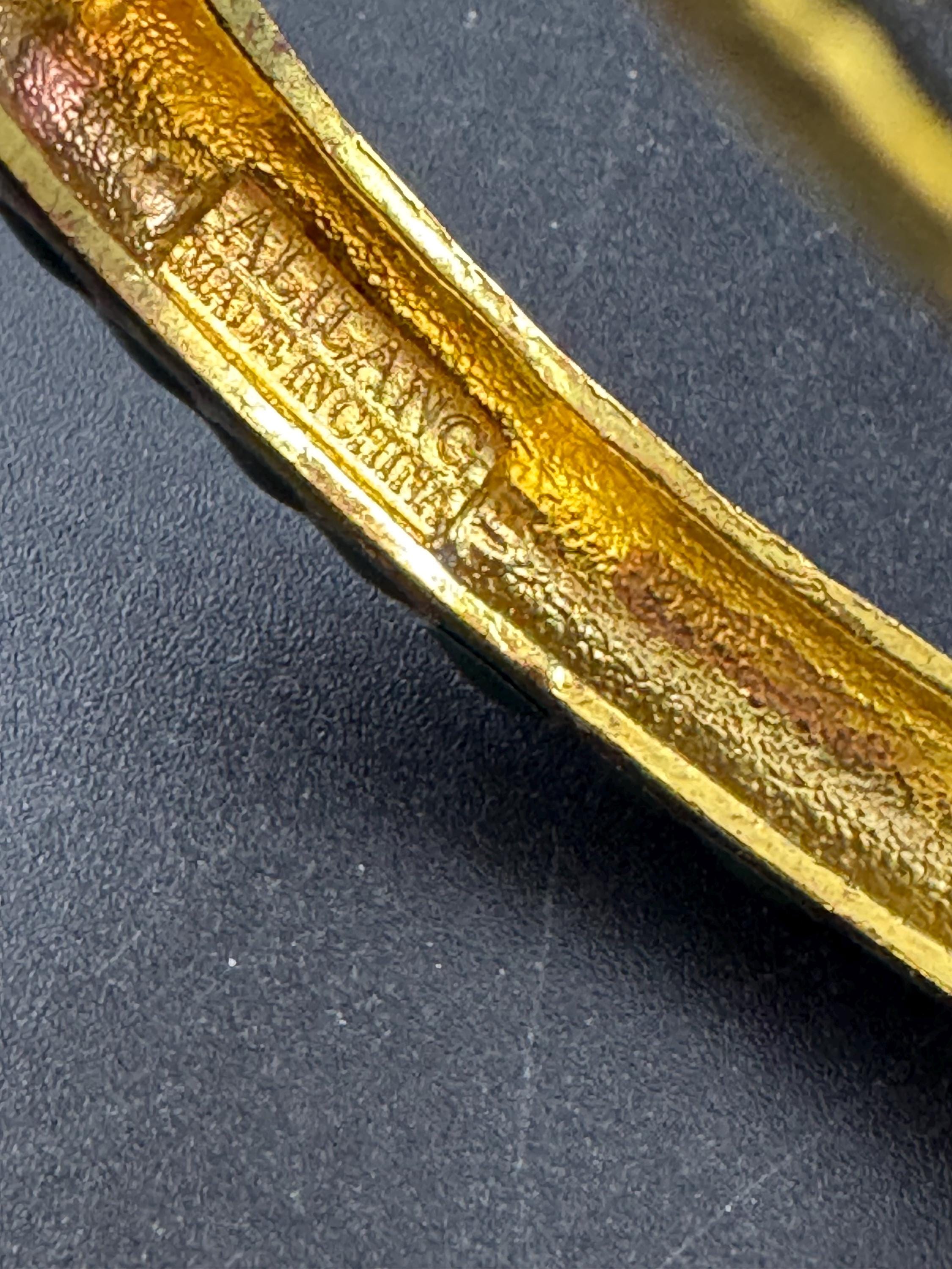 Green Enamel Elephant Bangle, gold tone clamper bracelet