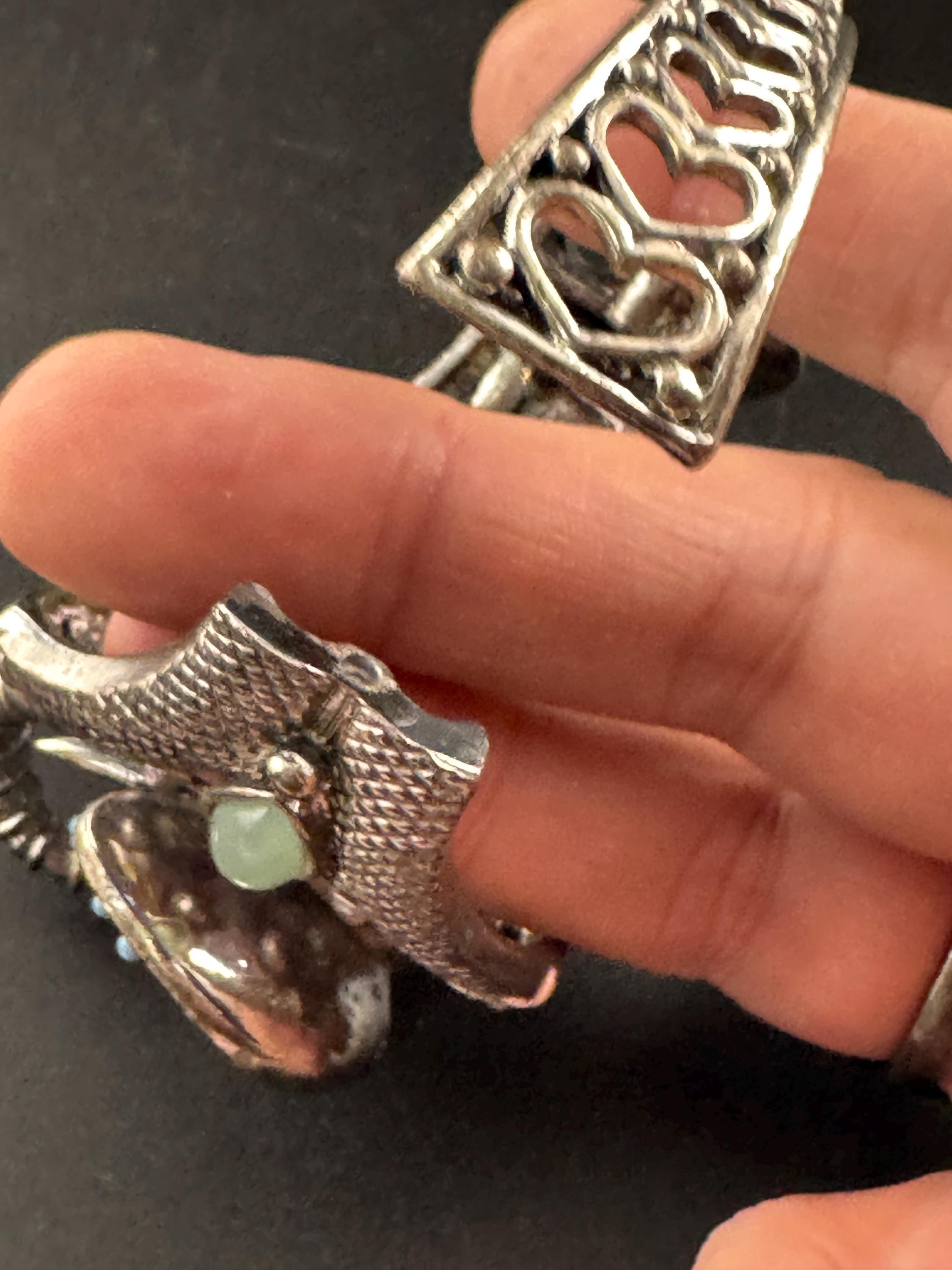 Turquoise beaded Elephant Bangle, oversized clamper bracelet