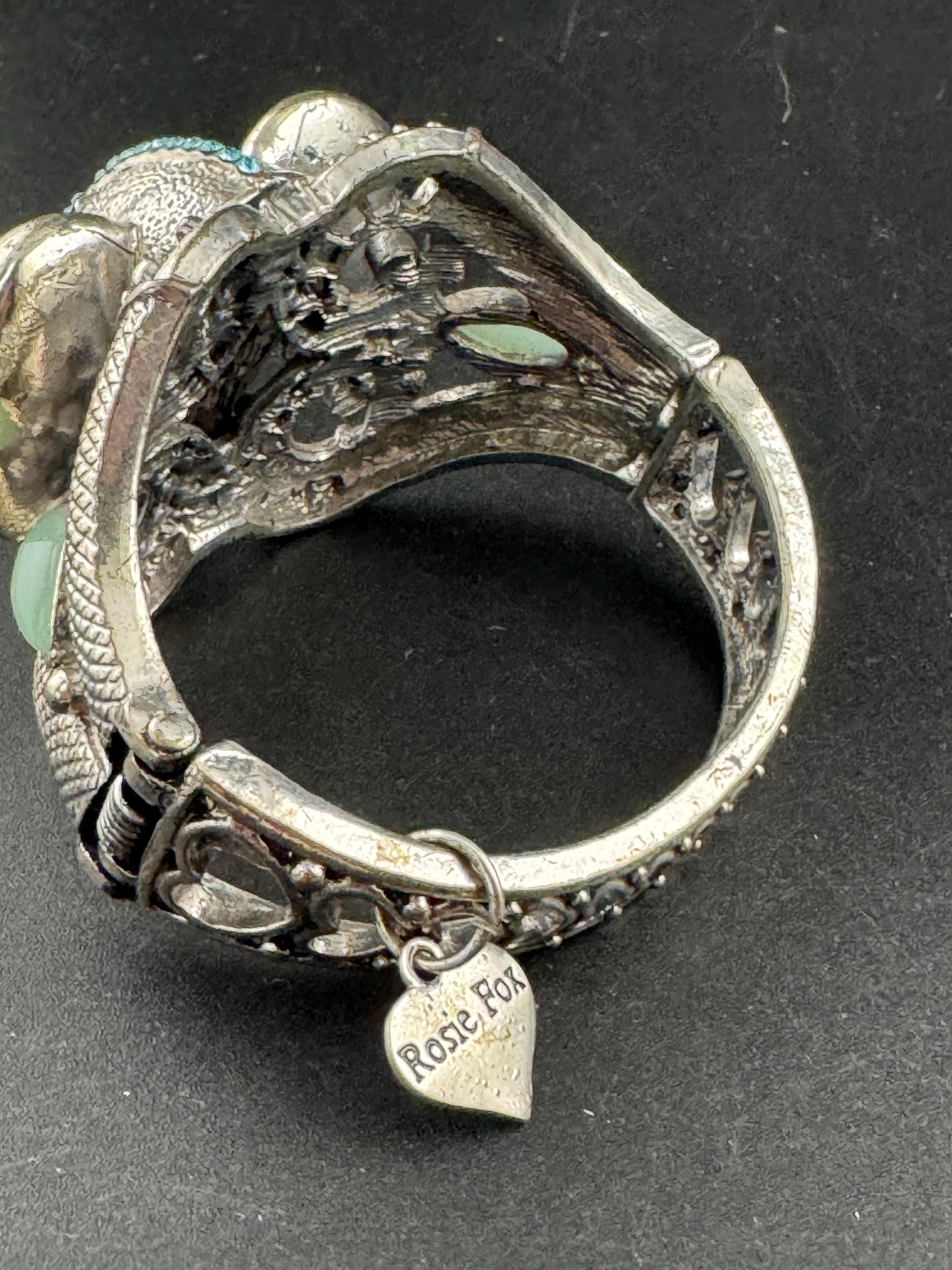 Turquoise beaded Elephant Bangle, oversized clamper bracelet