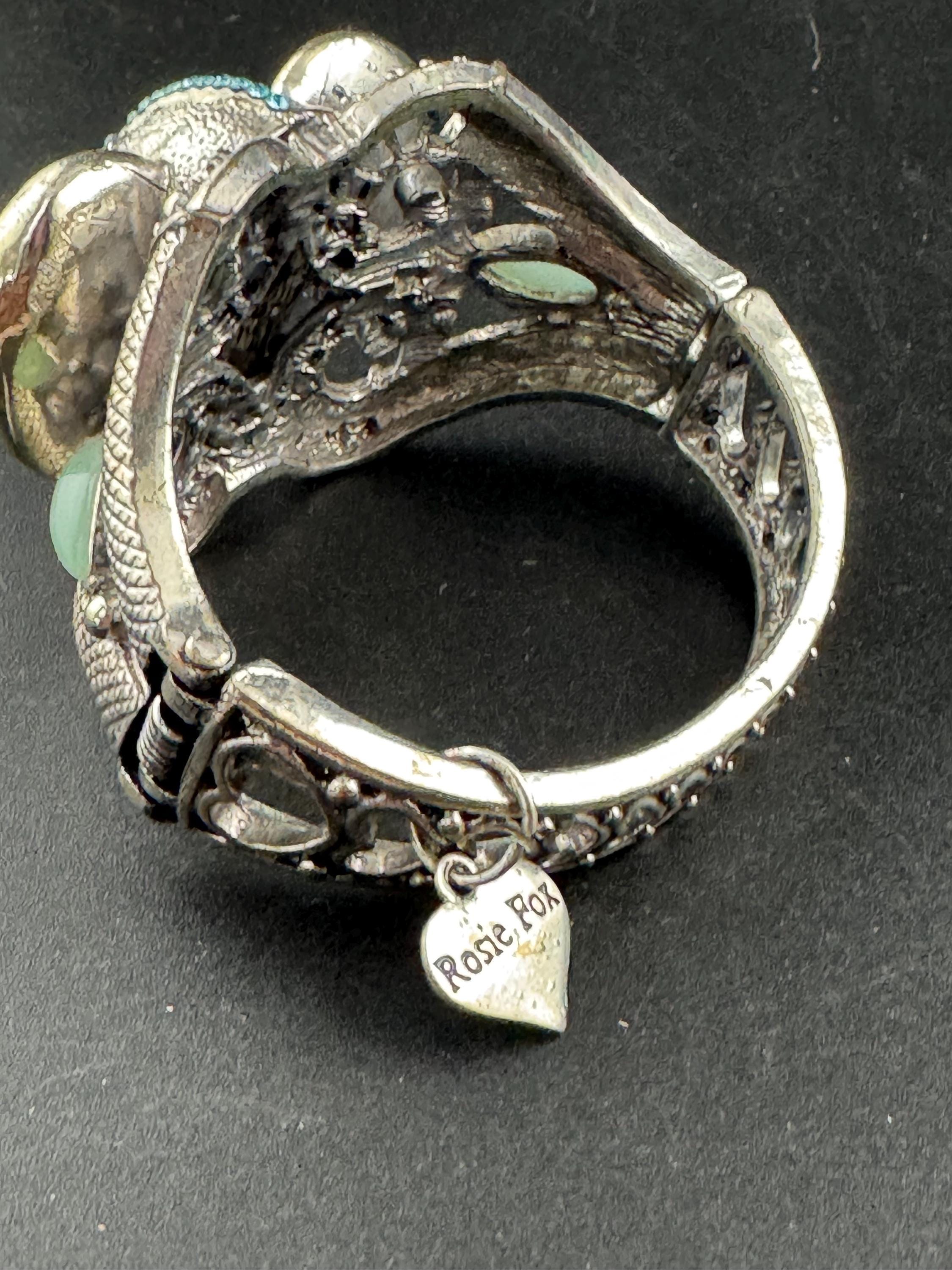 Turquoise beaded Elephant Bangle, oversized clamper bracelet