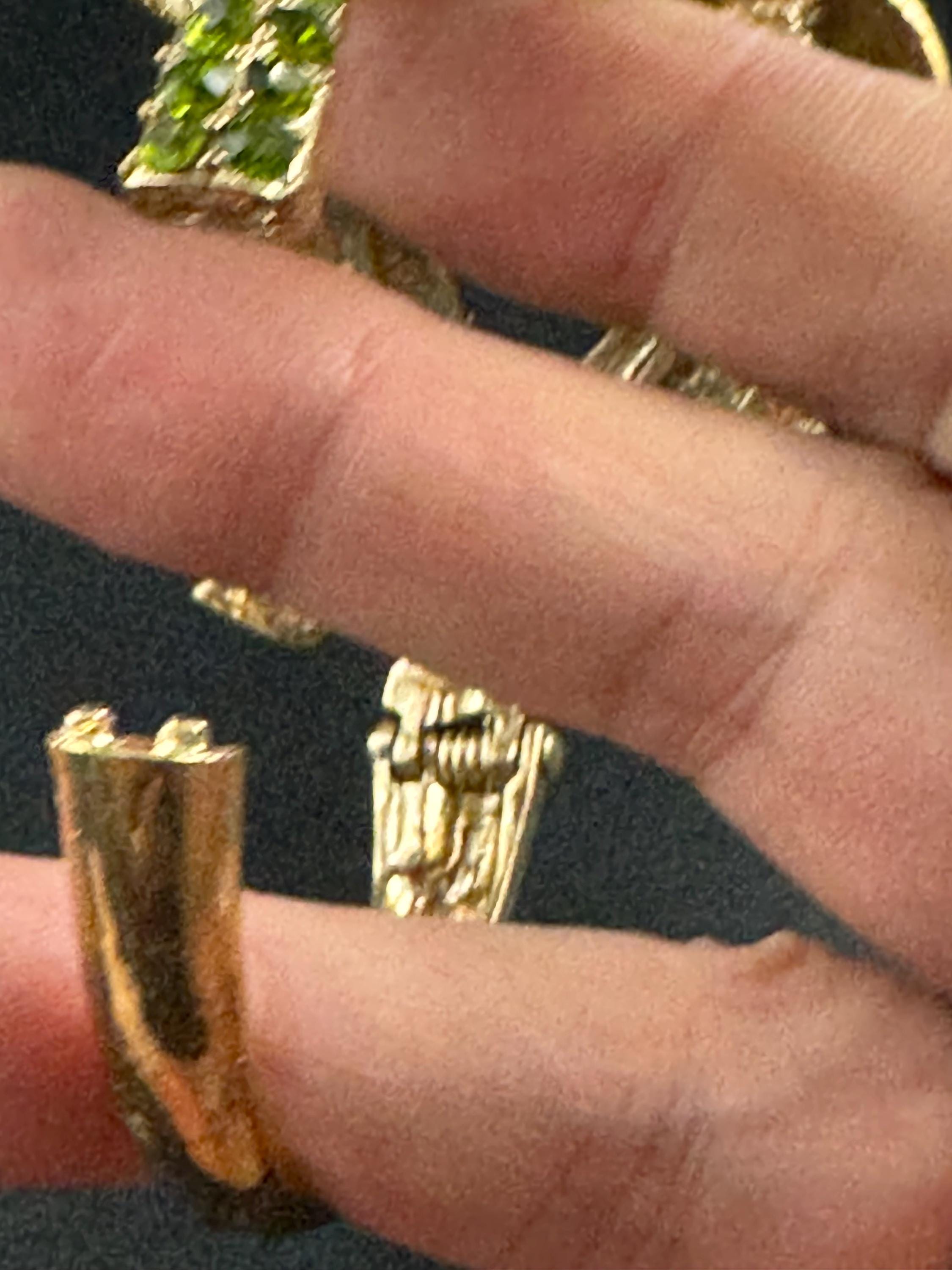 Floral diamanté Clamper Bangle, brown green crystal gold tone rhinestone Bracelet.