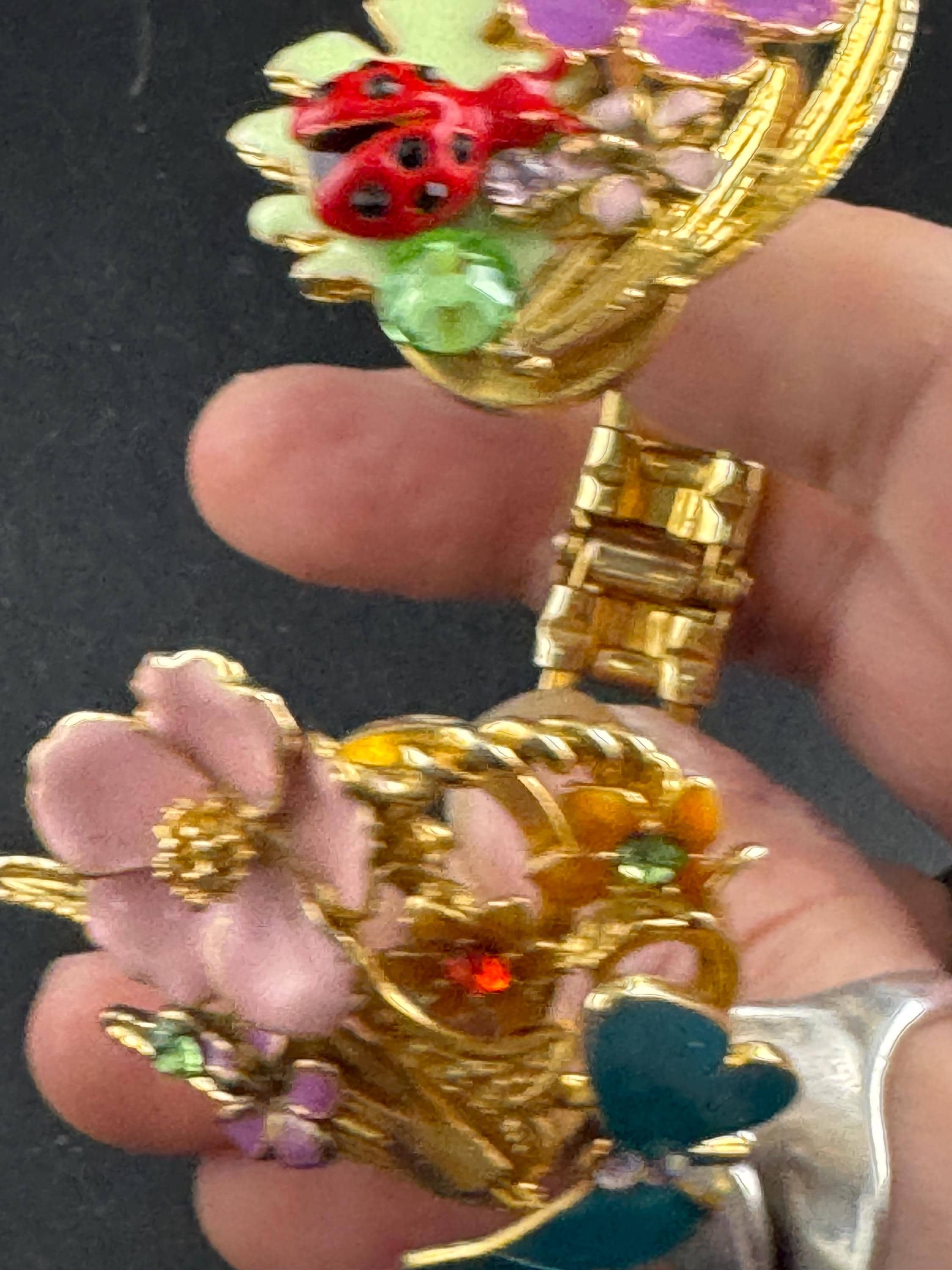 Whimsical enamel Clamper Bangle, blue pink crystal ladybird butterfly bracelet