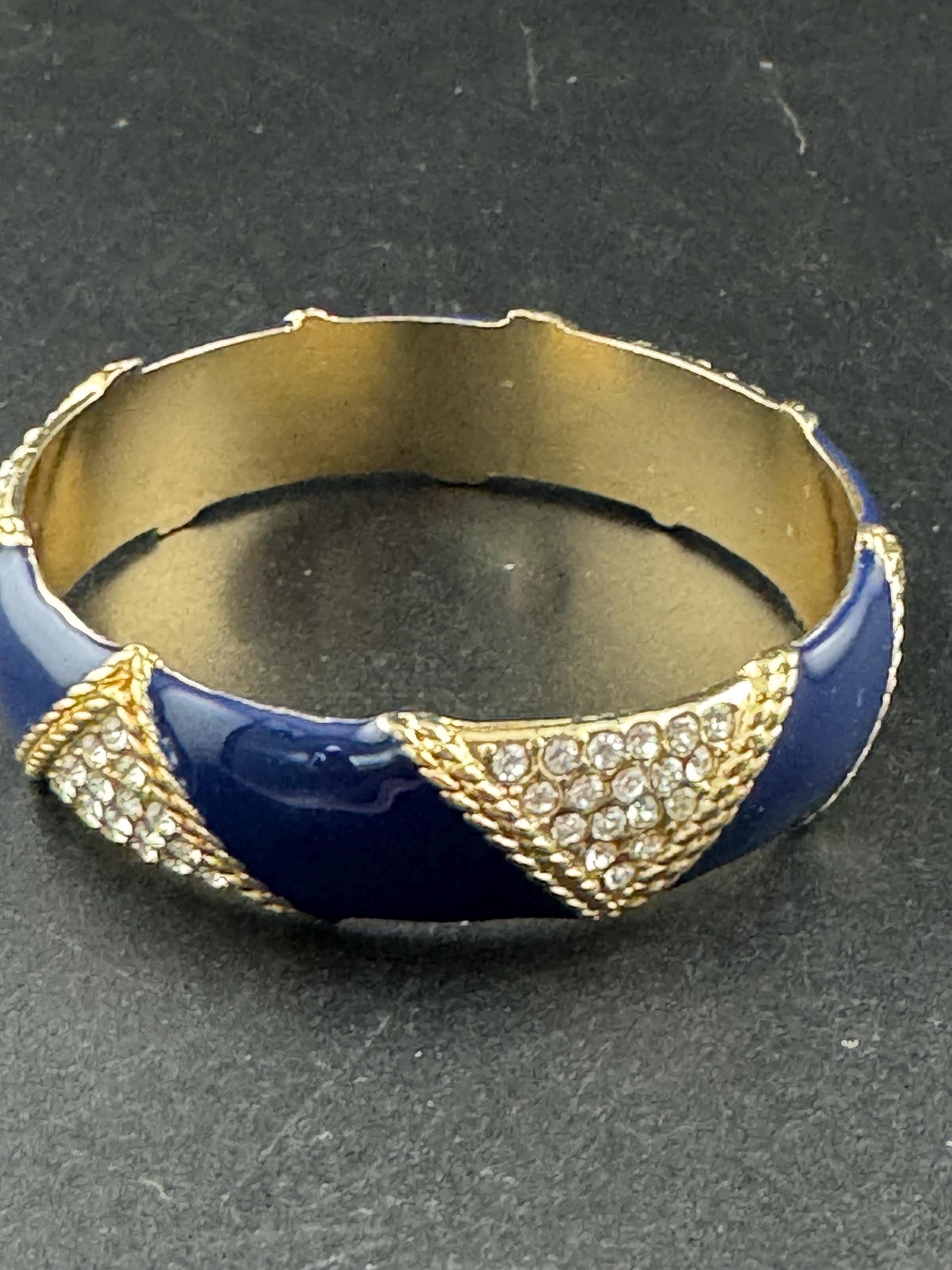 Navy blue enamel diamanté crystals, bangle, rhinestone cuff bracelet