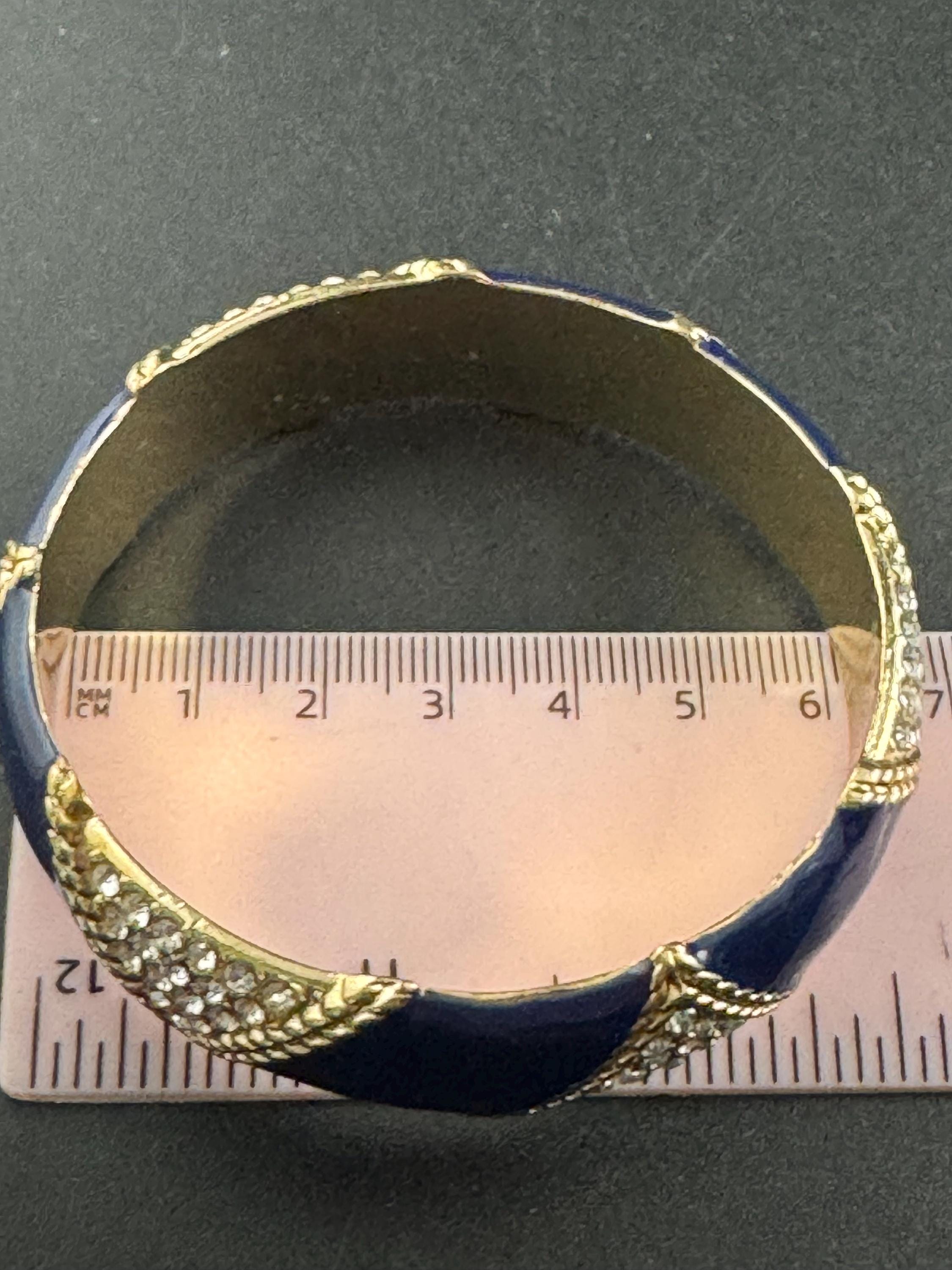 Navy blue enamel diamanté crystals, bangle, rhinestone cuff bracelet