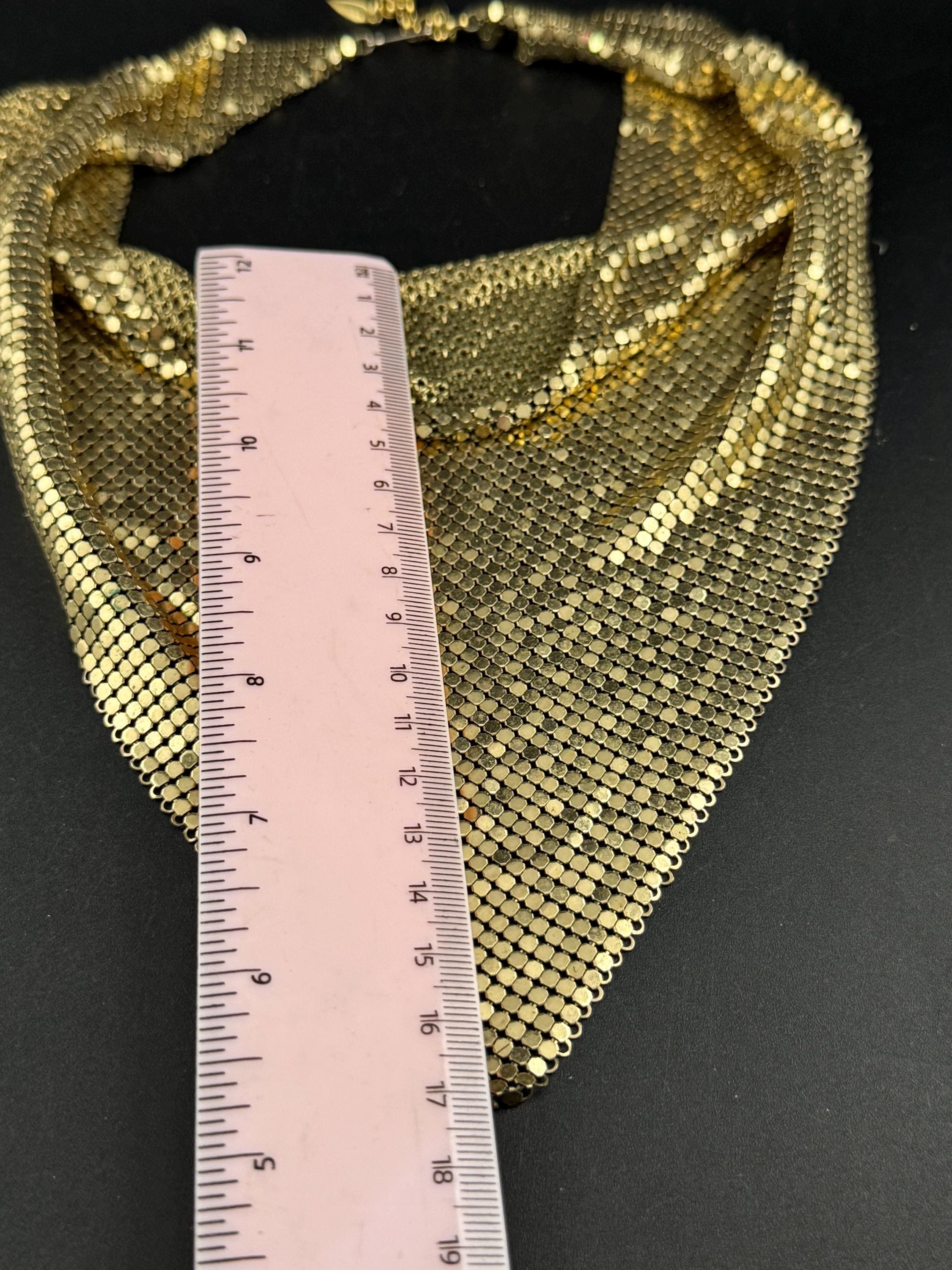 Vintage whiting and Davis gold mesh choker,  signed bib chainmail necklace