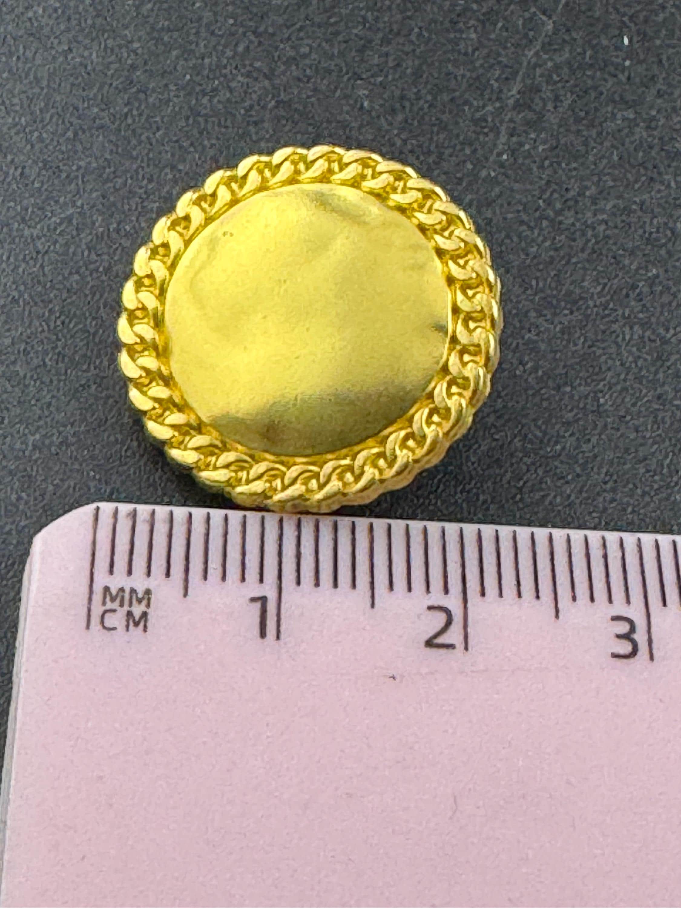 Matt gold chain edge buttons, 3 sizes bright yellow metal