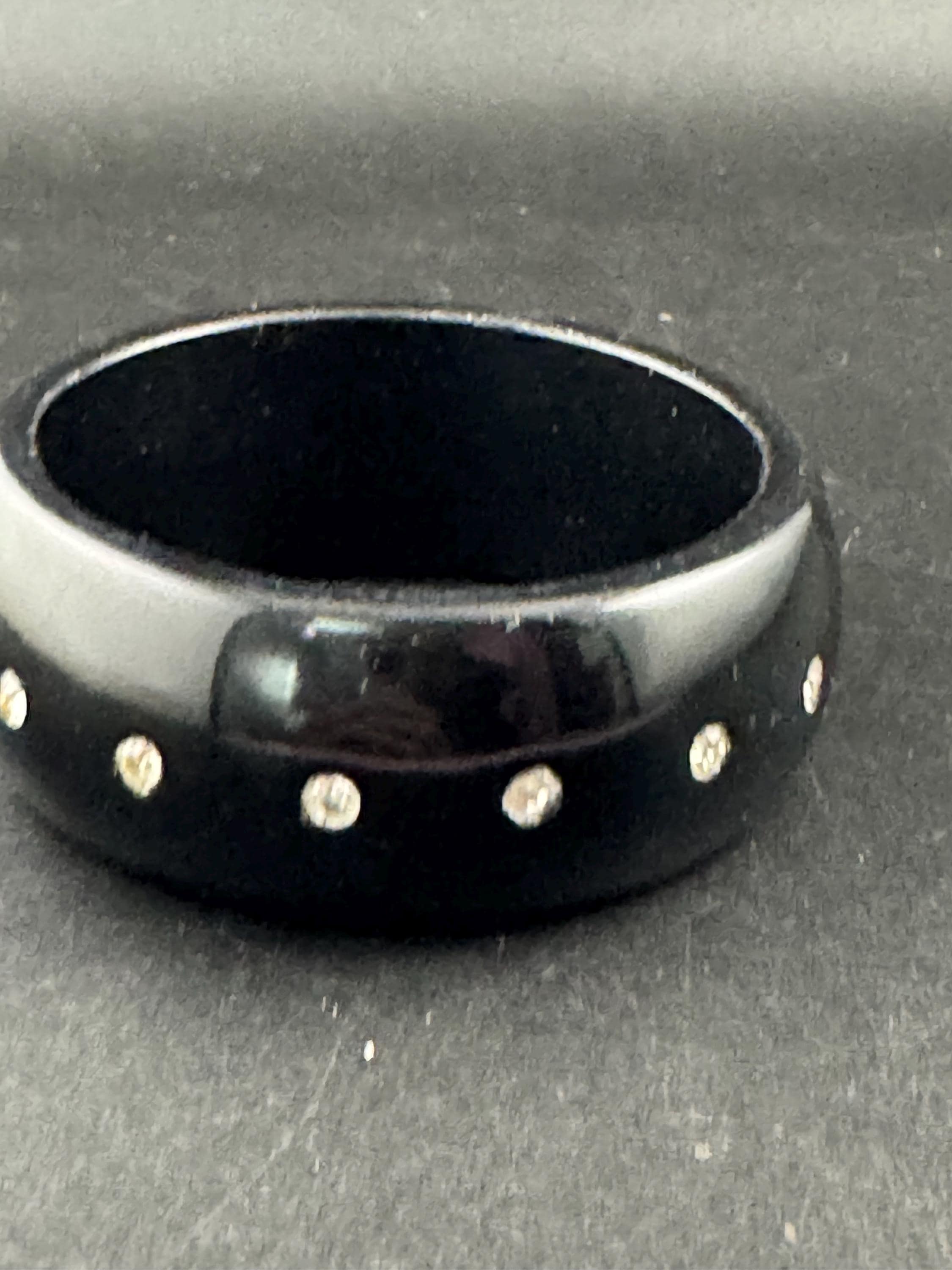 black plastic wide diamanté fixed bangle, ideal layering bracelet acrylic