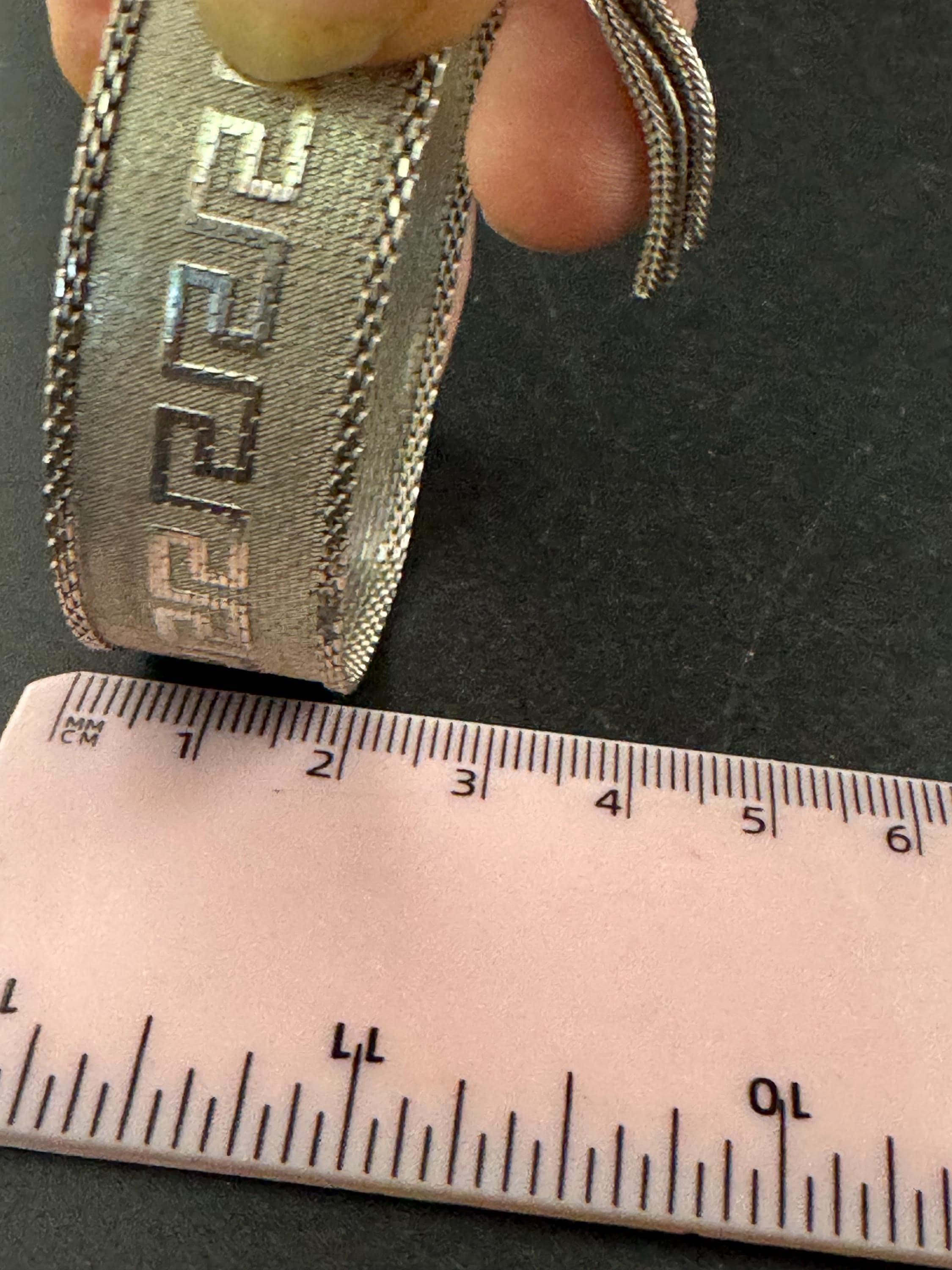 1970s GREEK KEY mesh tassel bracelet , silver plated vintage