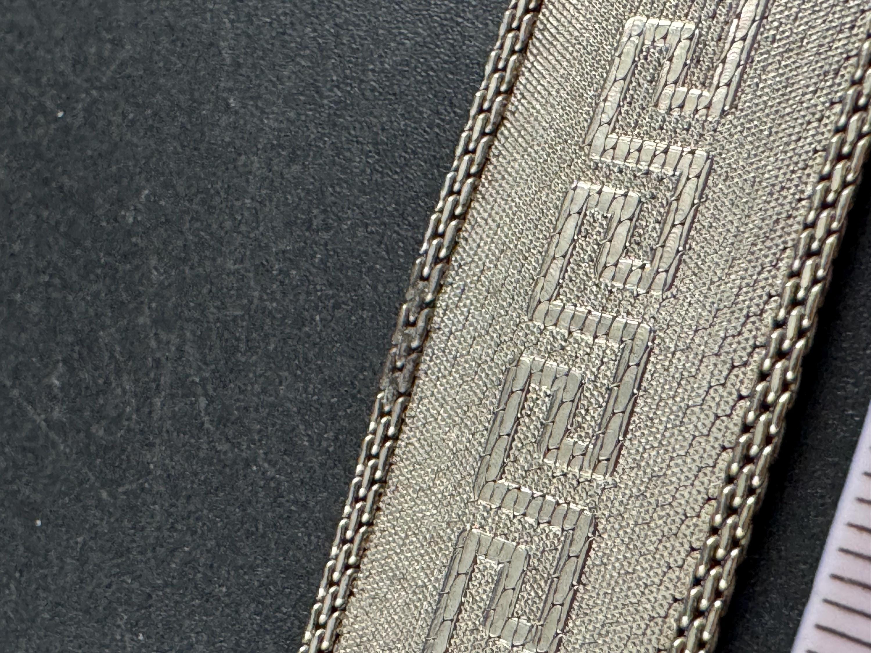 1970s GREEK KEY mesh tassel bracelet , silver plated vintage