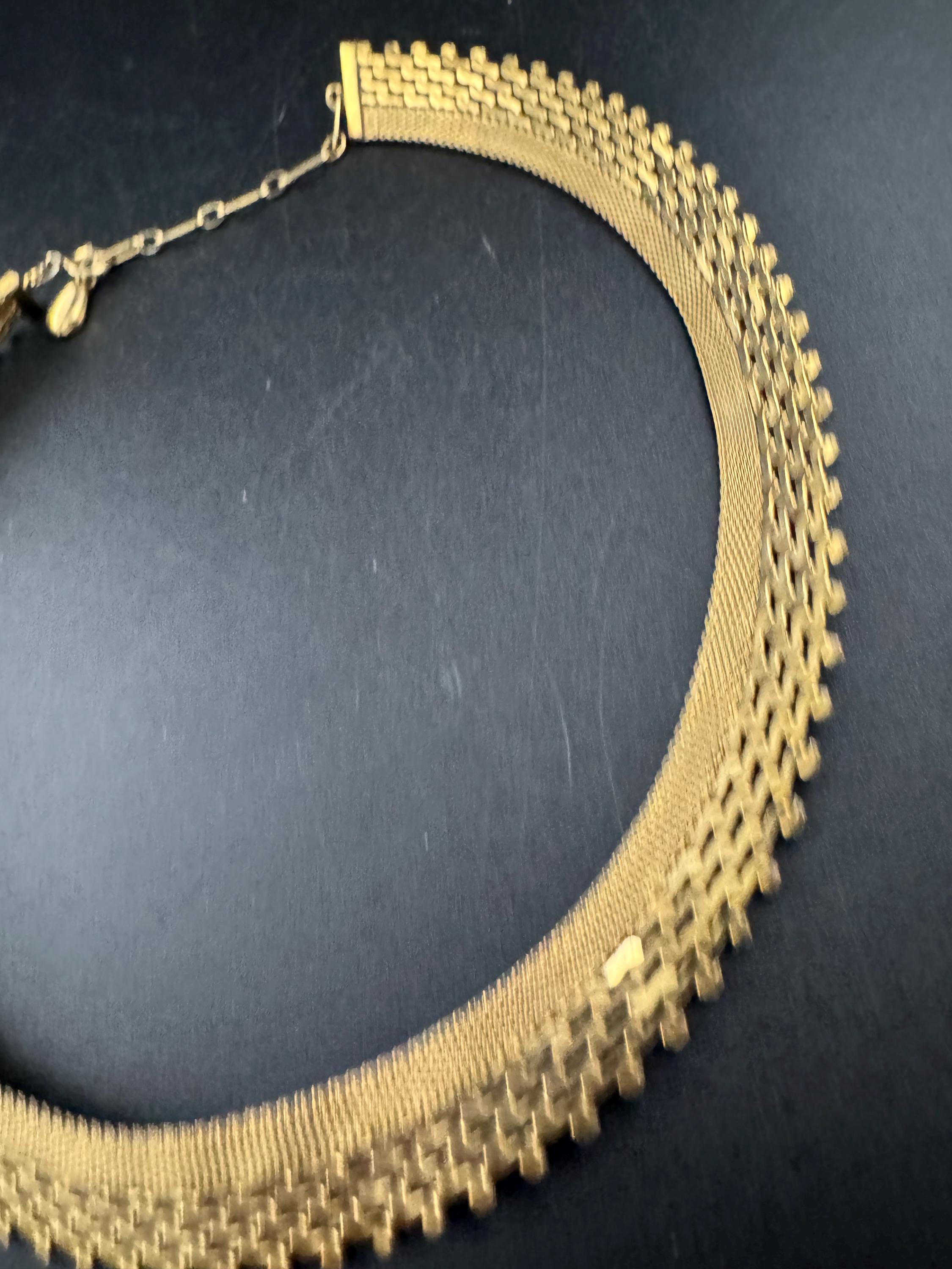 woven mesh gold choker necklace,  Vintage 1960s modernist