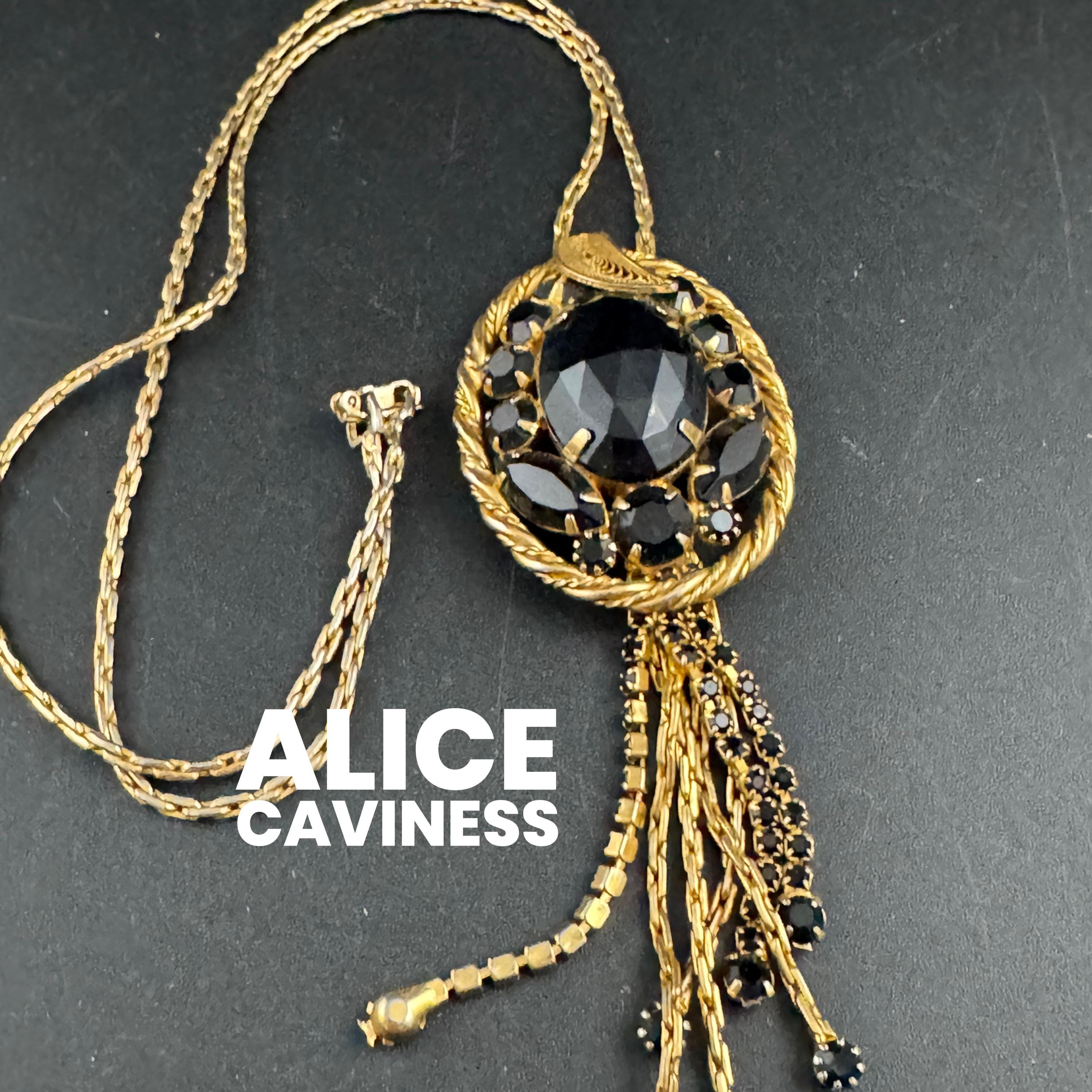 Alice caviness black rhinestone pendant necklace, unsigned gold tone serpentine chain