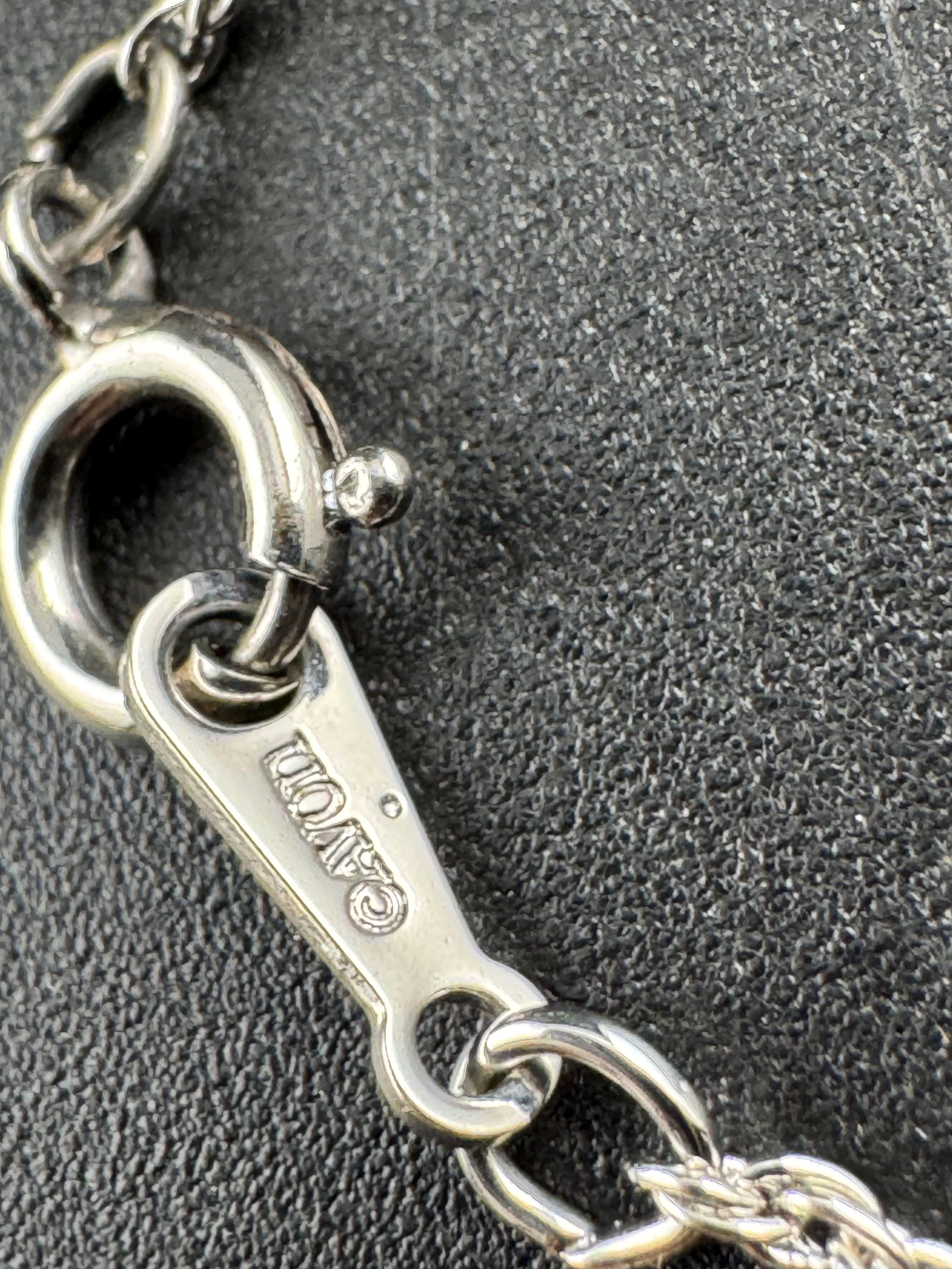 Avon vintage black teardrop pendant necklace, silver tone signed