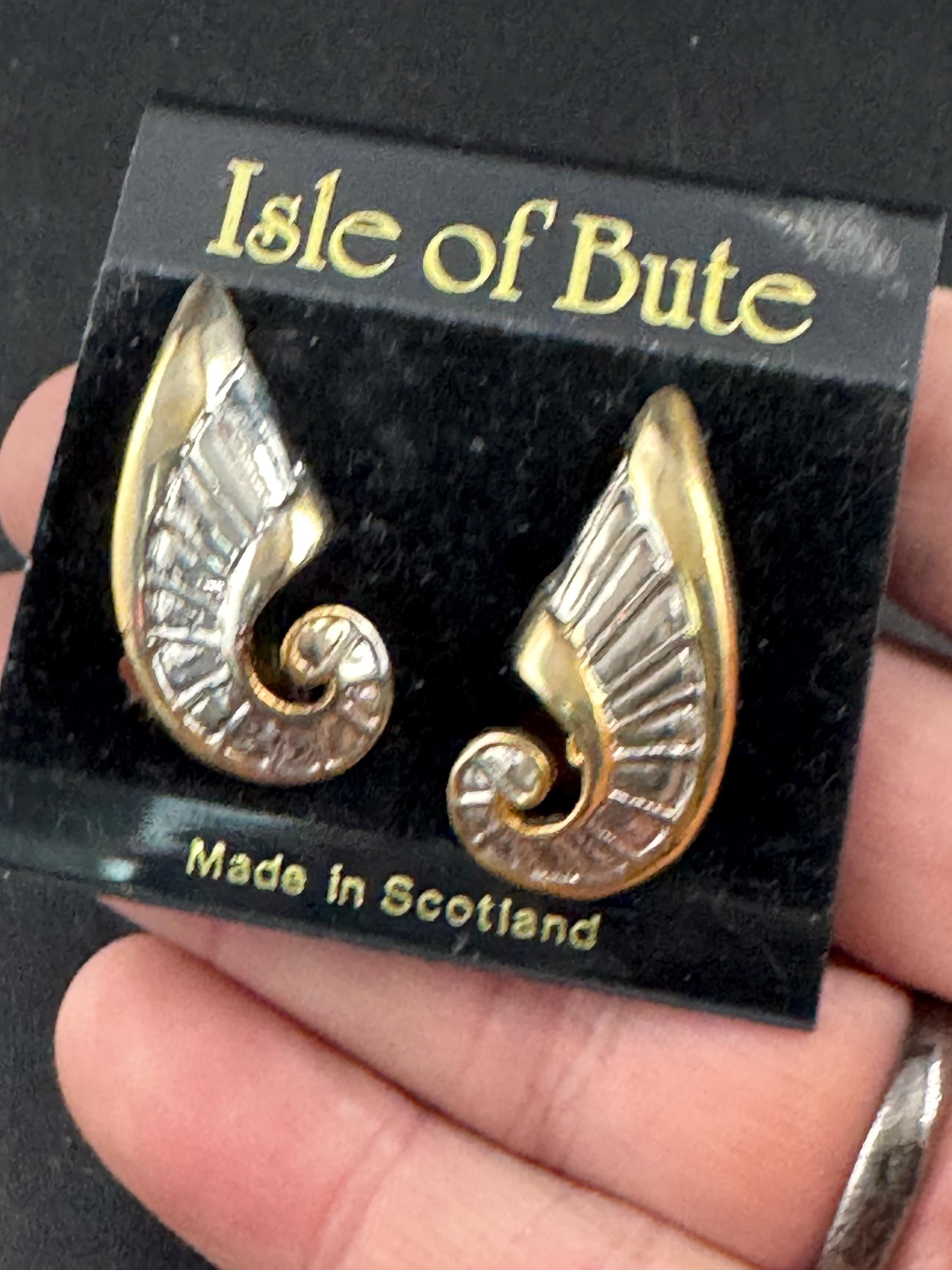 Isle of Bute seashell clip on earrings, mixed metals silver and gold tone