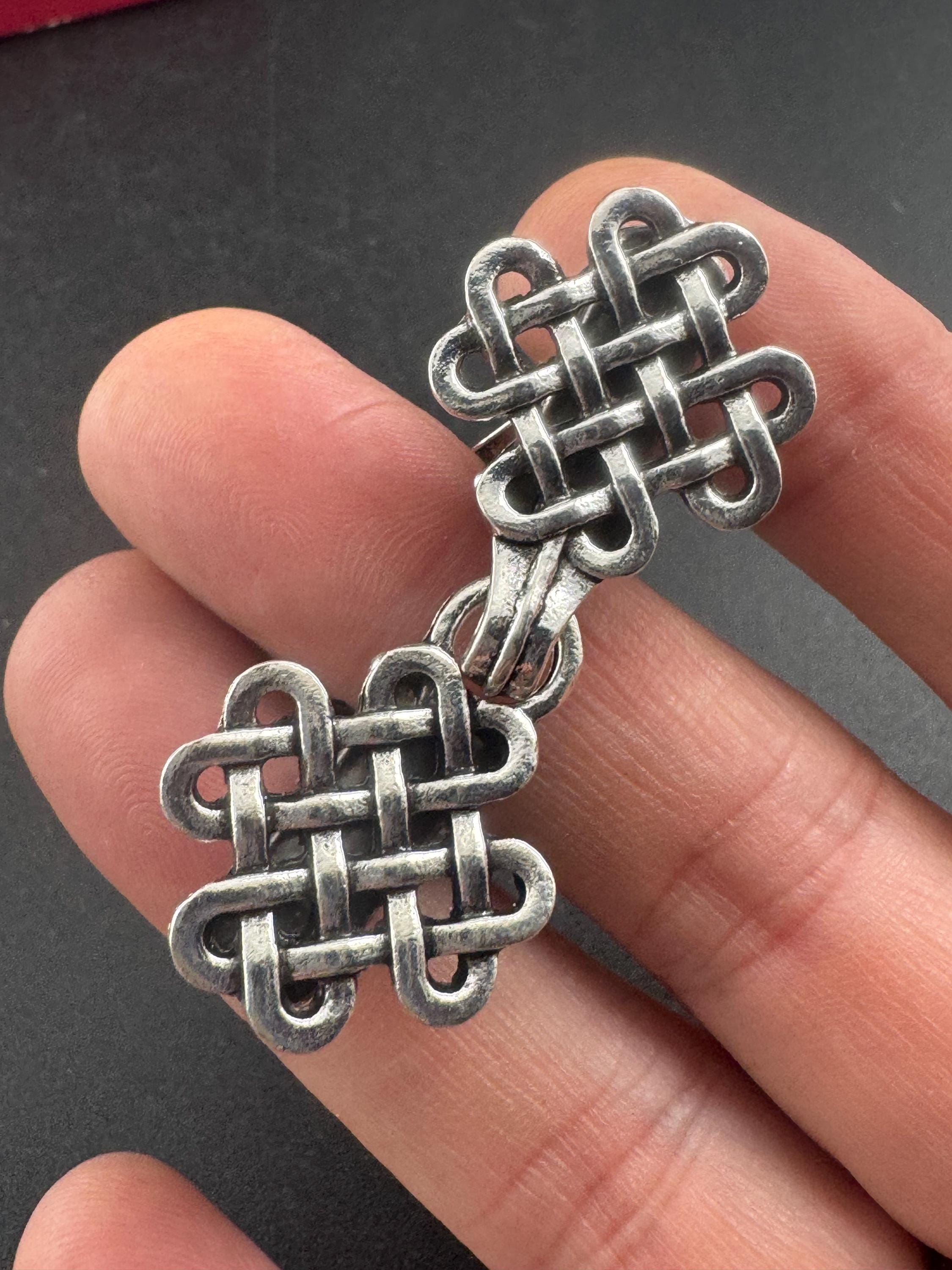 Silver cloak clip, Celtic Scottish style cardigan clasp, double buckle
