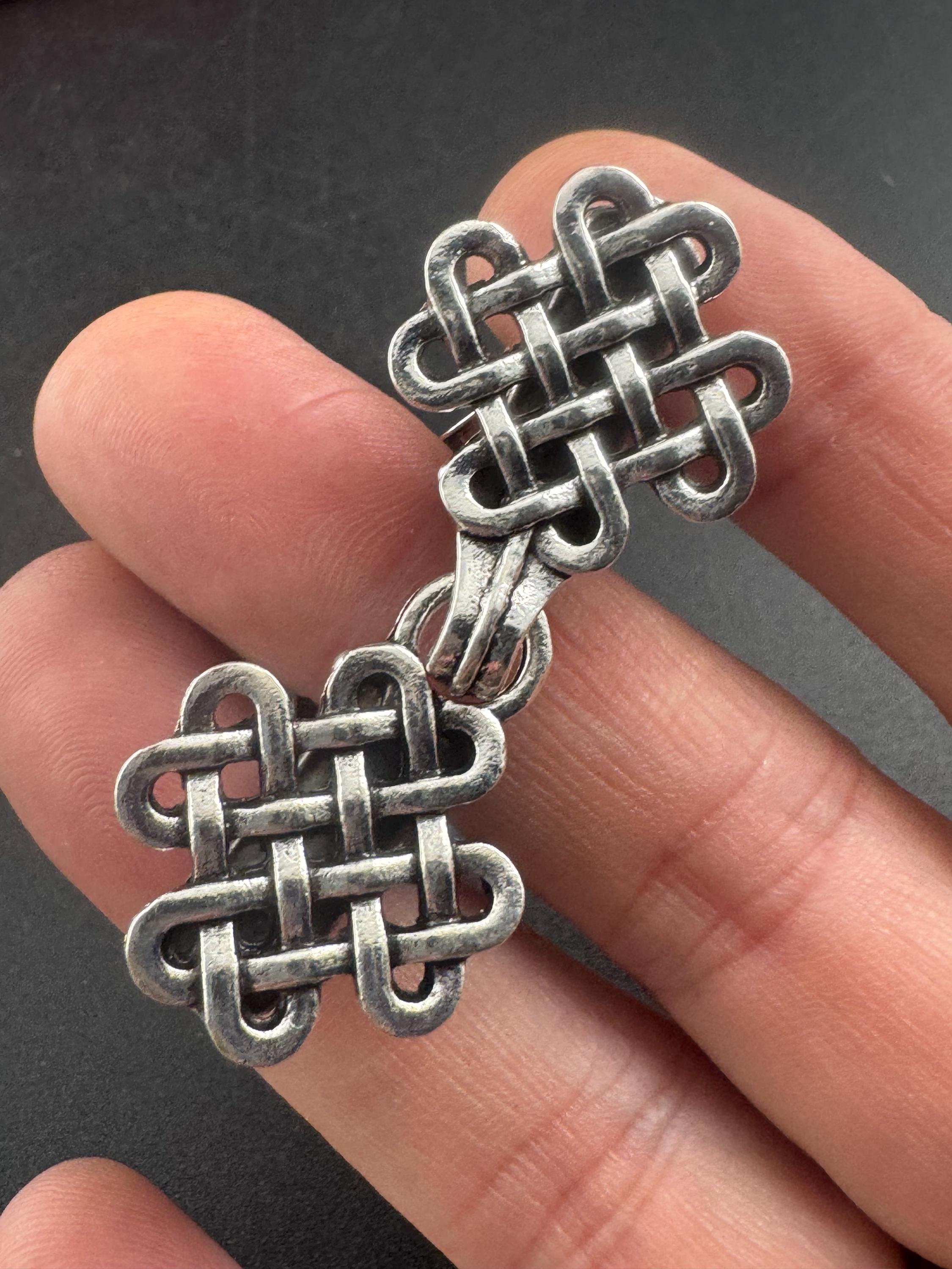 Silver cloak clip, Celtic Scottish style cardigan clasp, double buckle