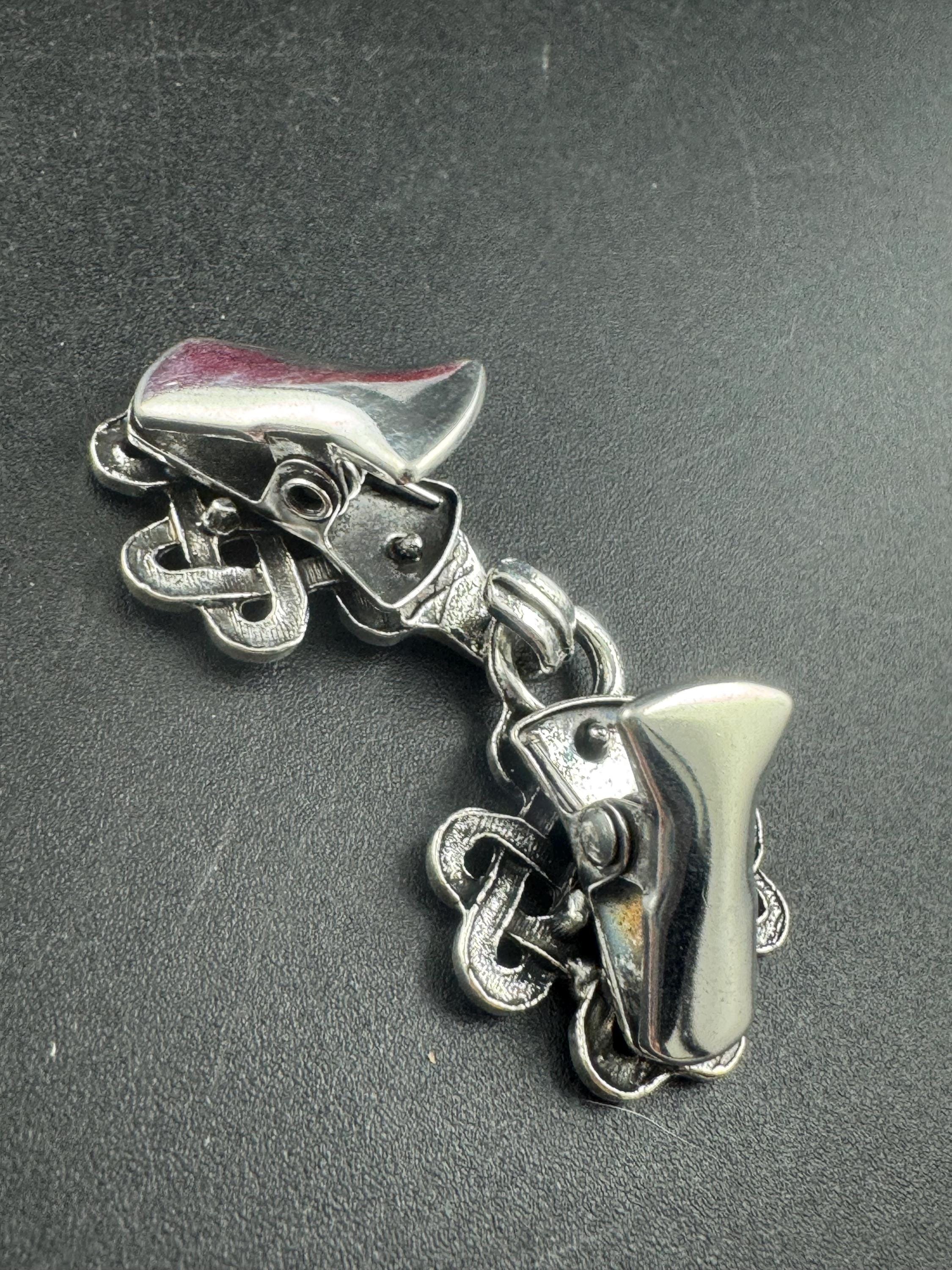 Silver cloak clip, Celtic Scottish style cardigan clasp, double buckle