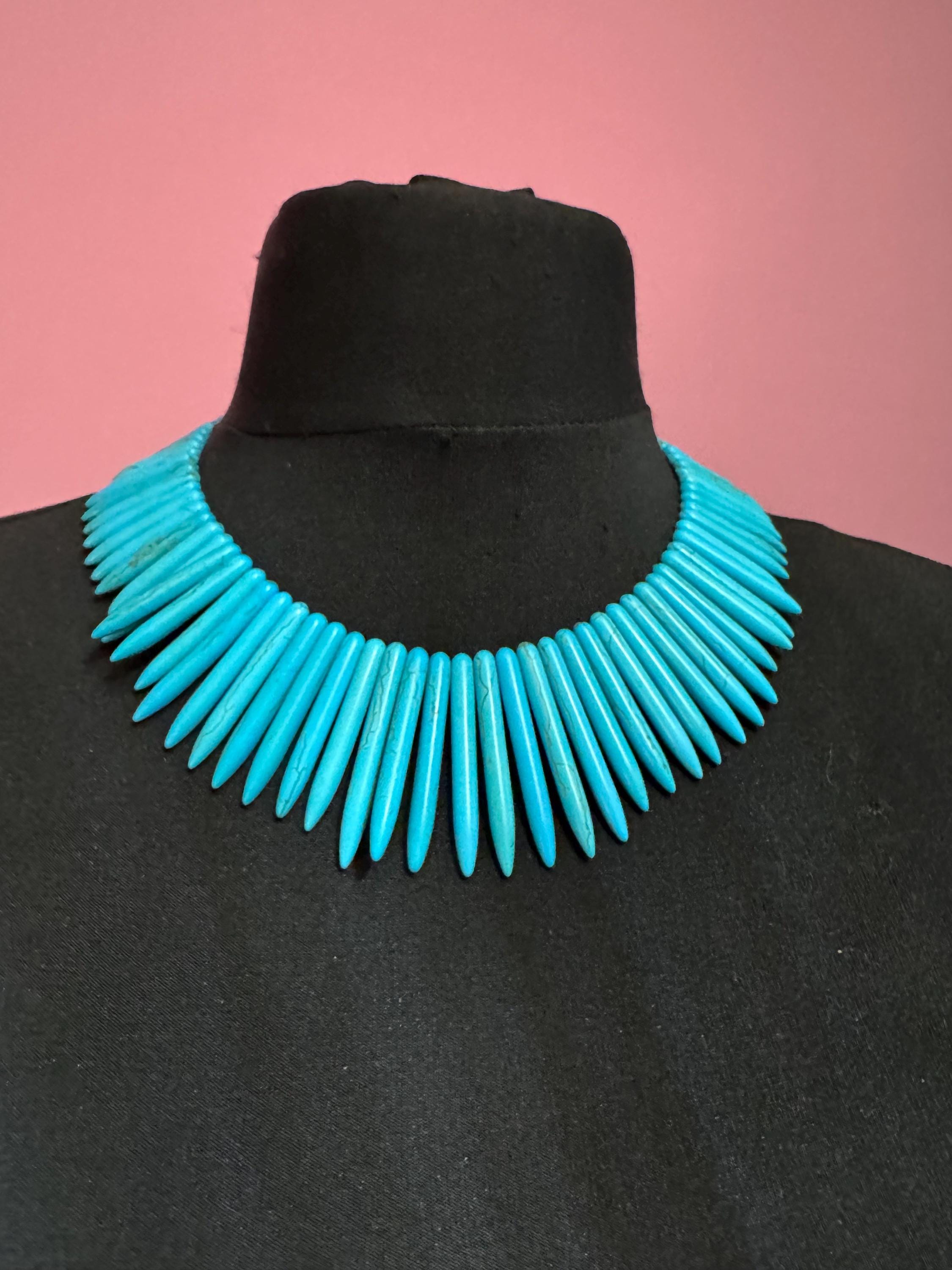 KJL turquoise spiky bib choker necklace, howlite gemstone tribal , Kenneth jay lane  jewellery
