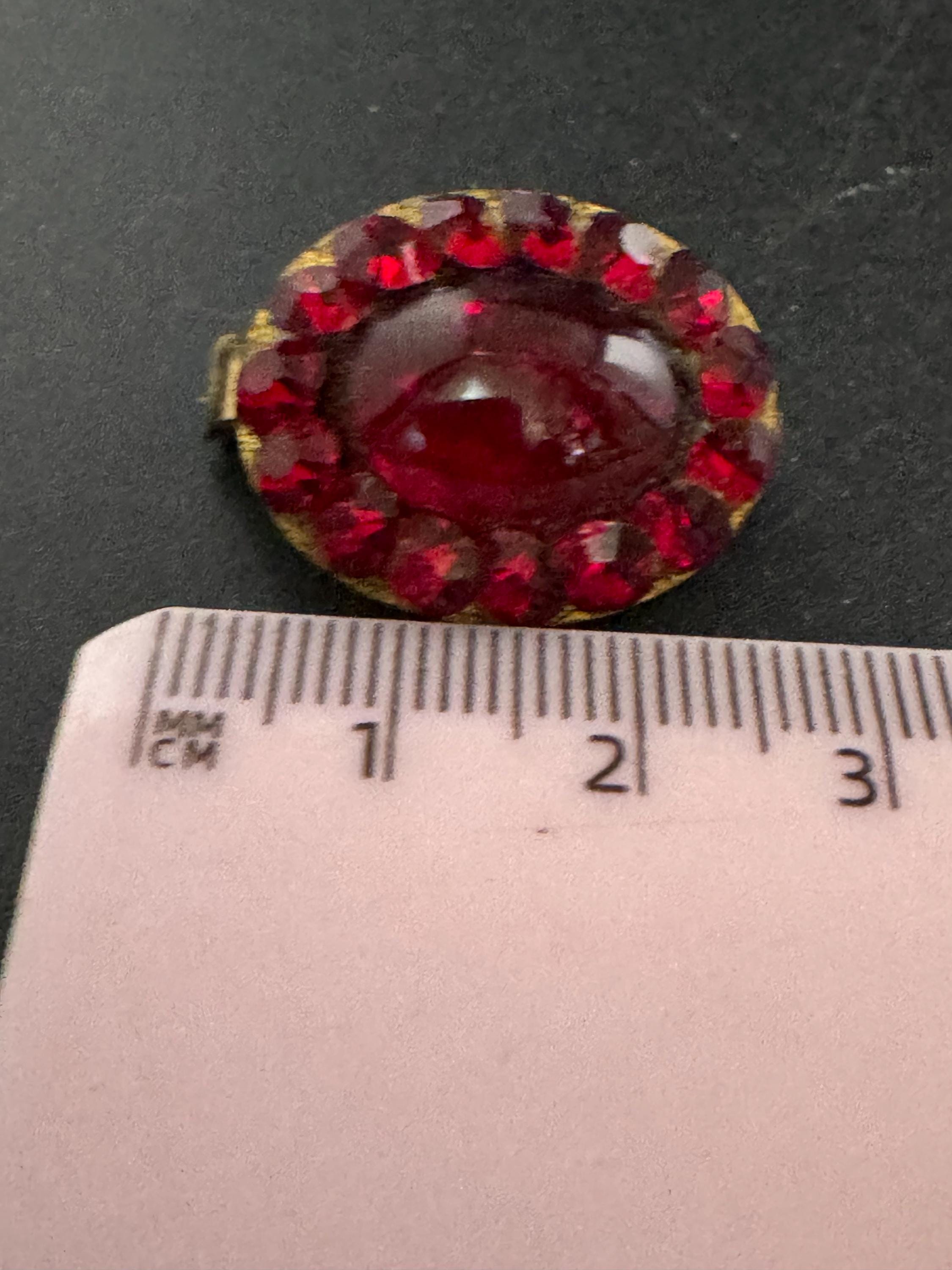 Antique Ruby red paste cabochon small oval Brooch