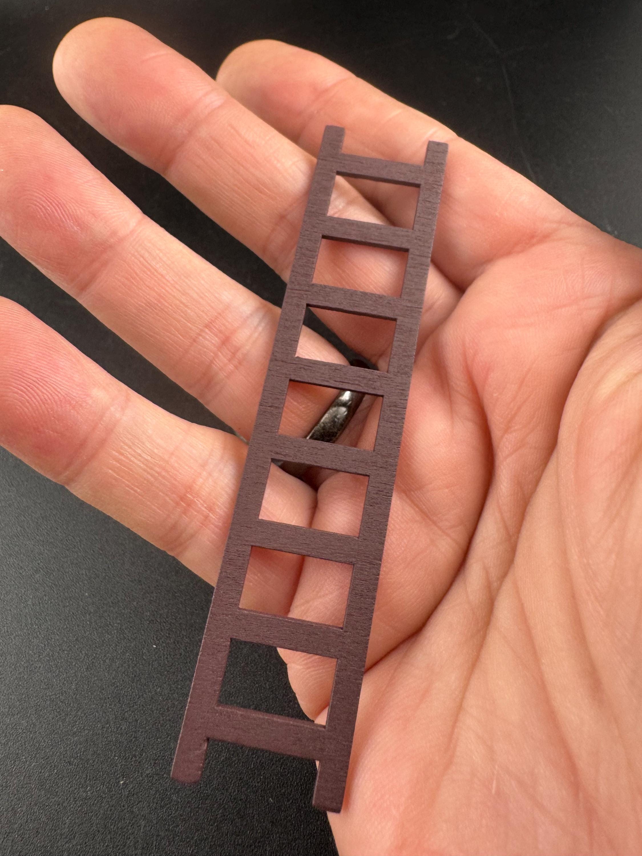 Miniature ladder cake topper, dollshouse fairy gardens scenery , brown acrylic