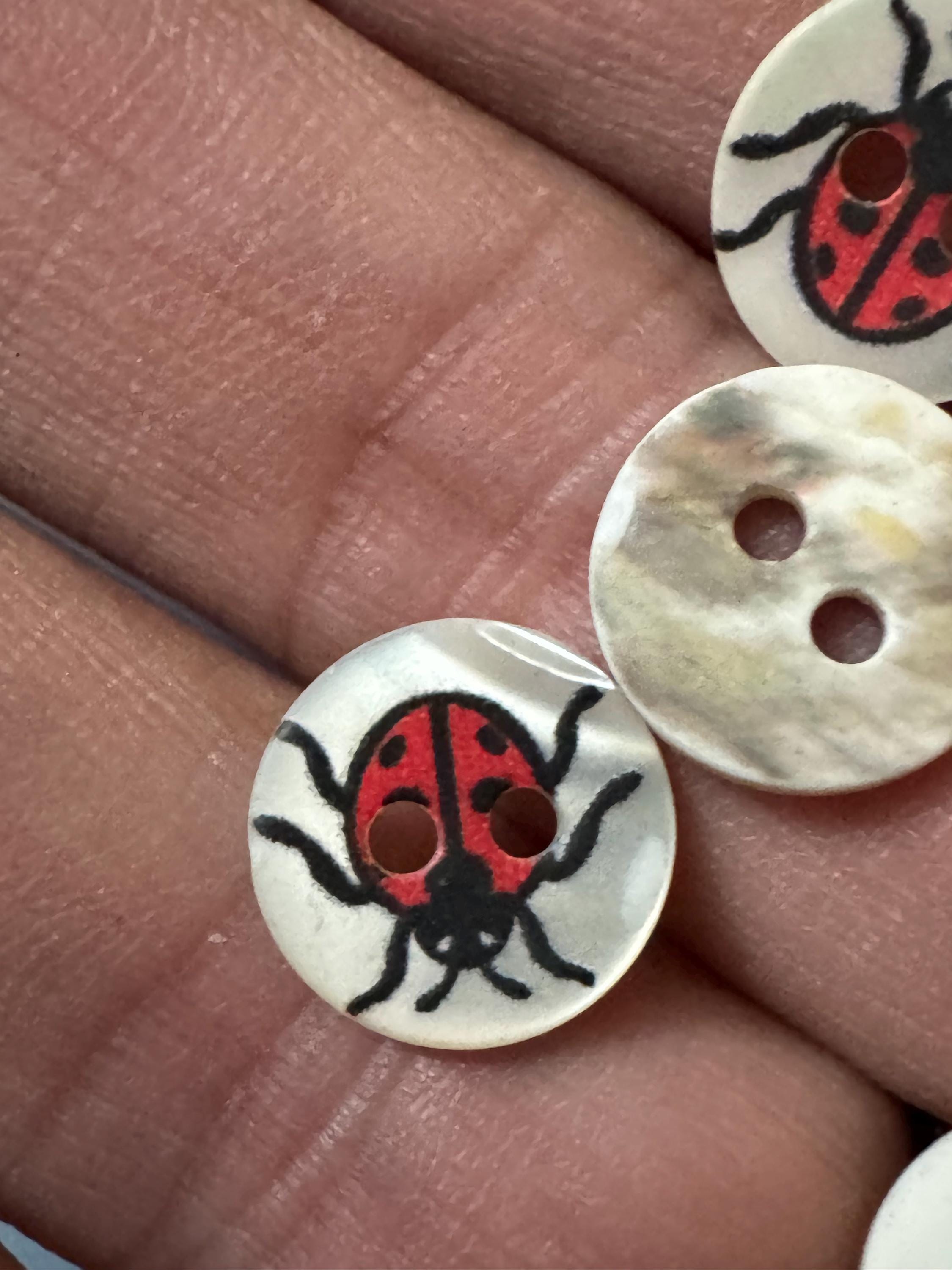 Mother of Pearl ladybird Buttons: Natural MOP Shell ladybugs, 10mm, 5-Pack