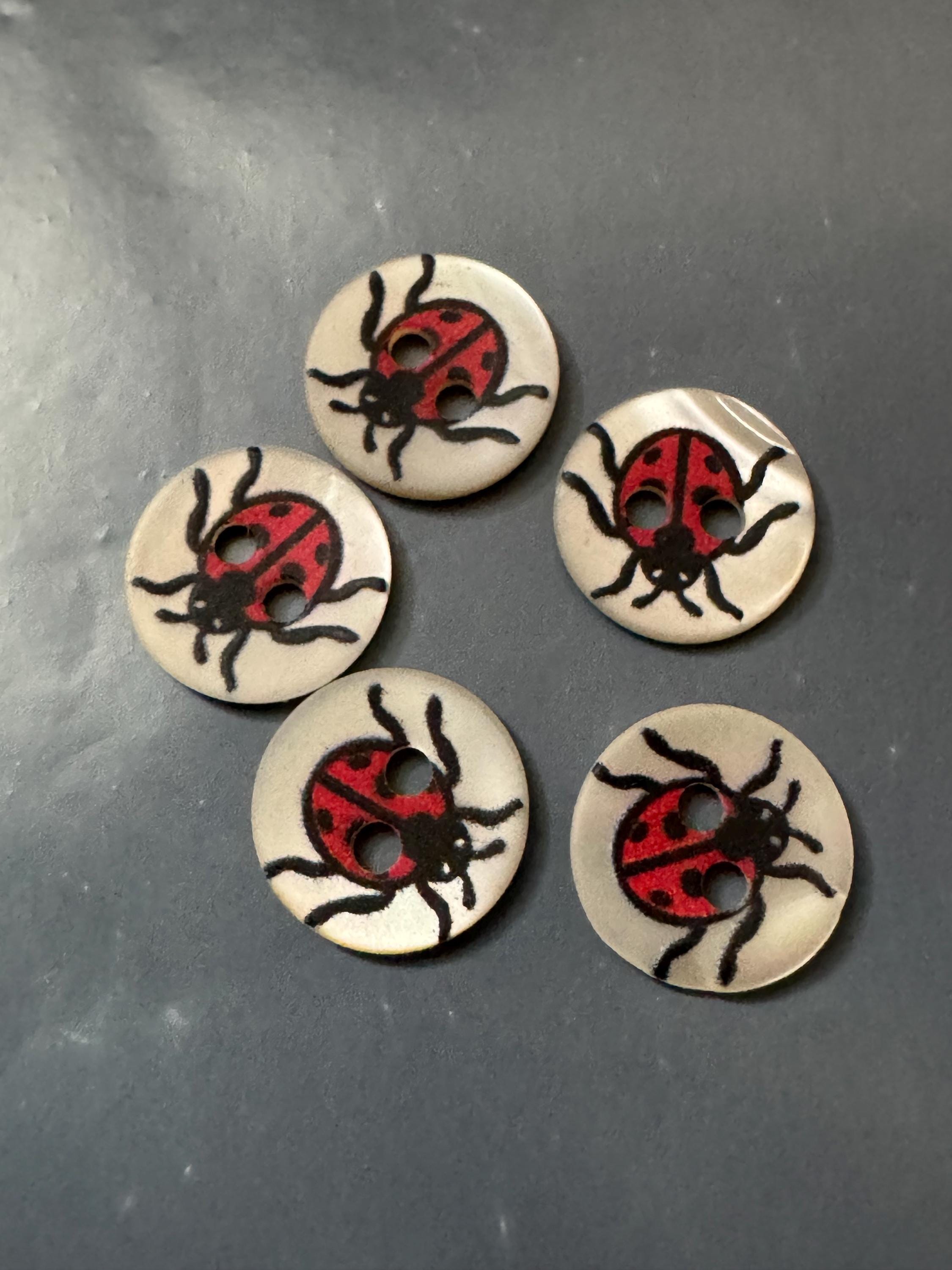 Mother of Pearl ladybird Buttons: Natural MOP Shell ladybugs, 10mm, 5-Pack