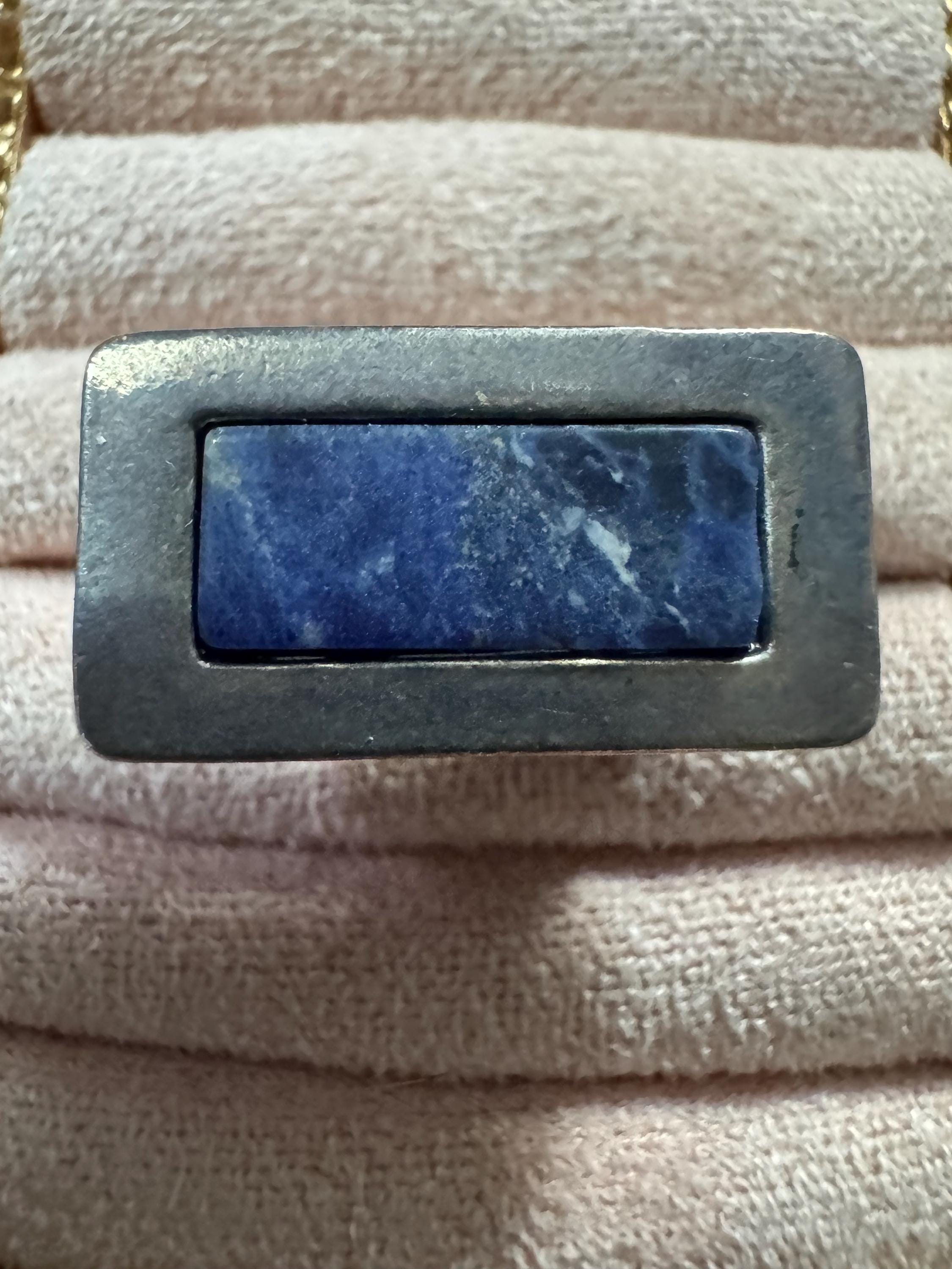 Uk Size M.5 925 ring with blue gemstone, modernist Sterling silver