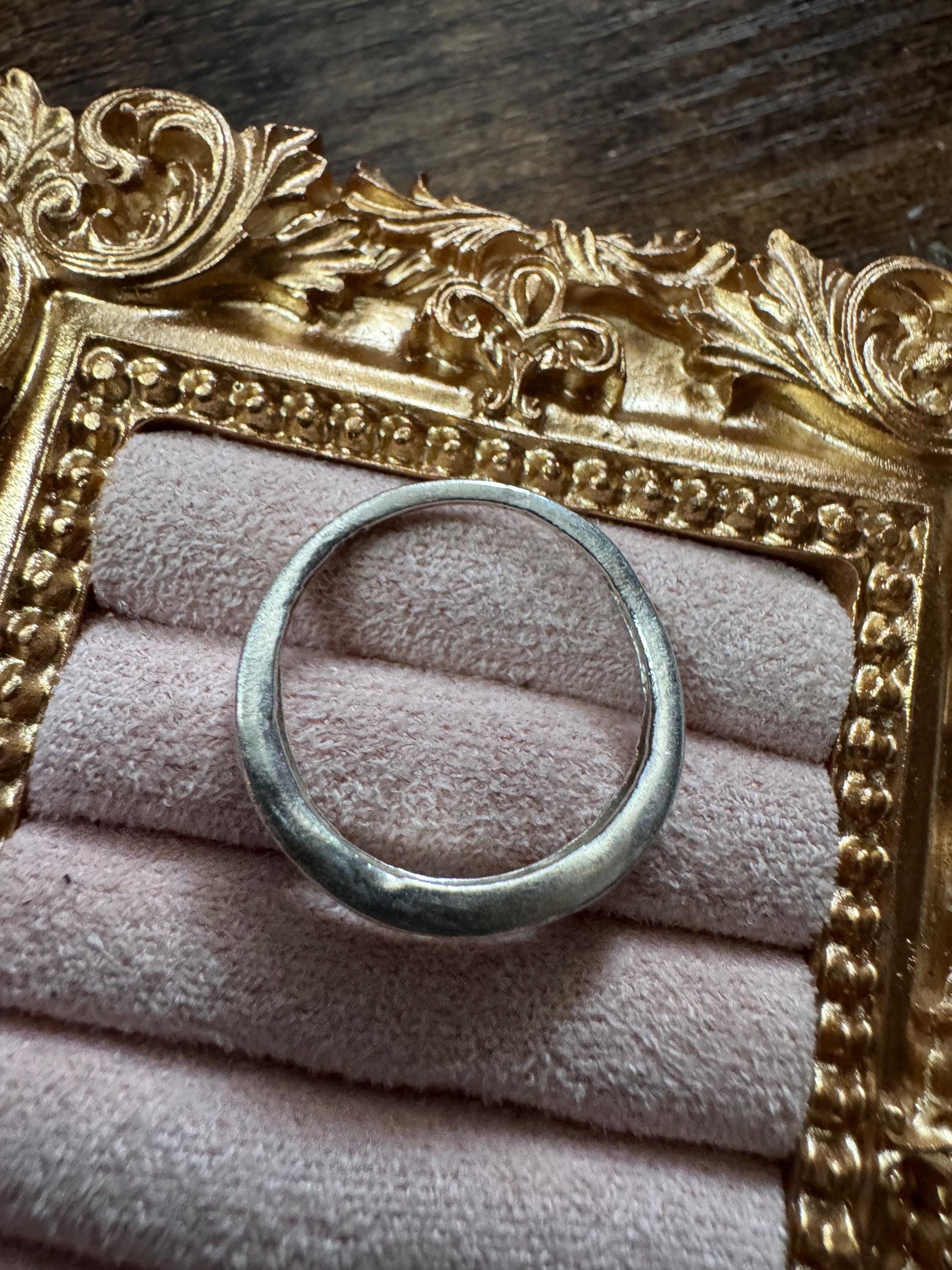 Size P 925 slim gem set band ring, Sterling Silver set with clear stones