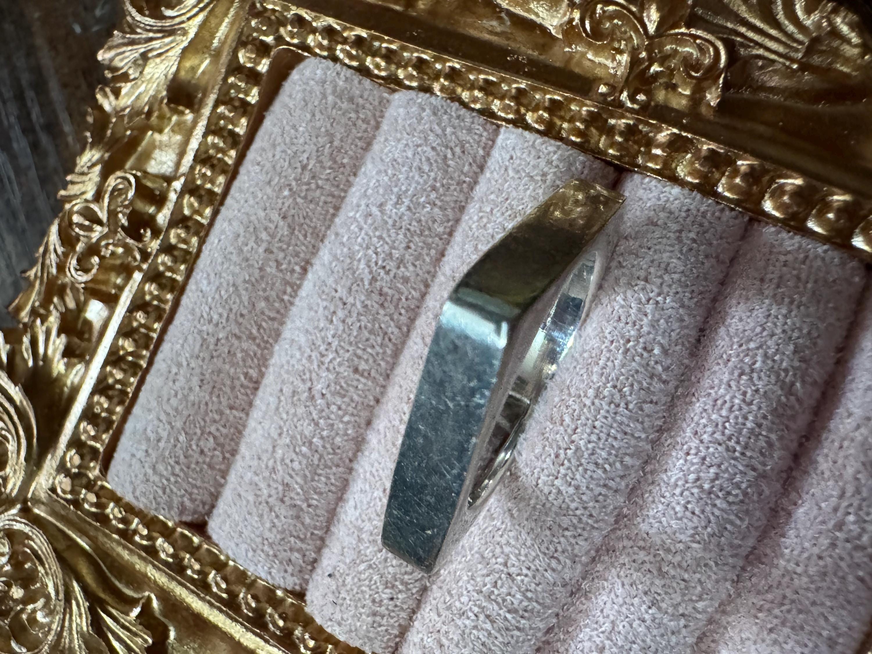 Size P 925 slim square band ring, Sterling Silver openwork