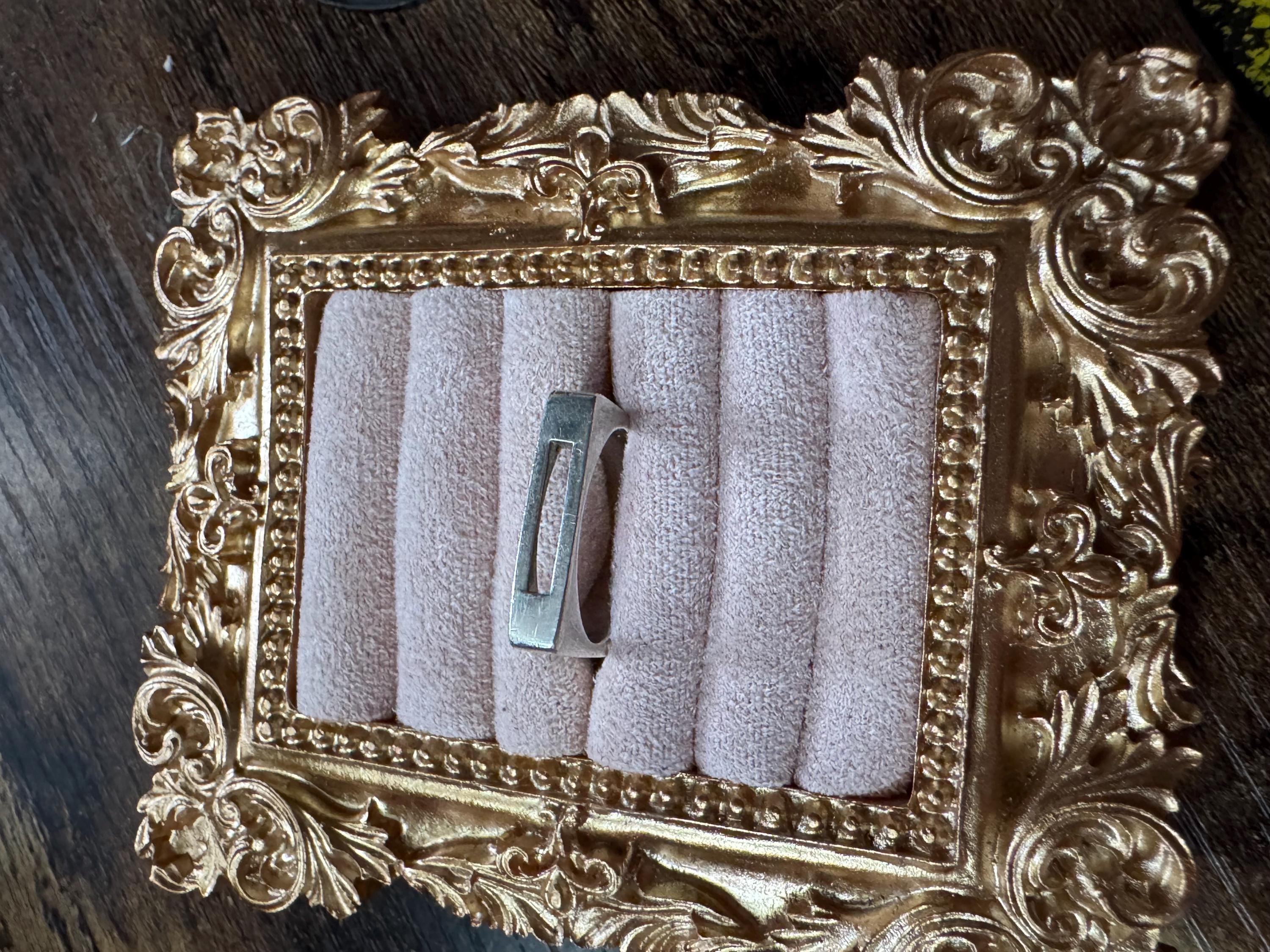 Size P 925 slim square band ring, Sterling Silver openwork